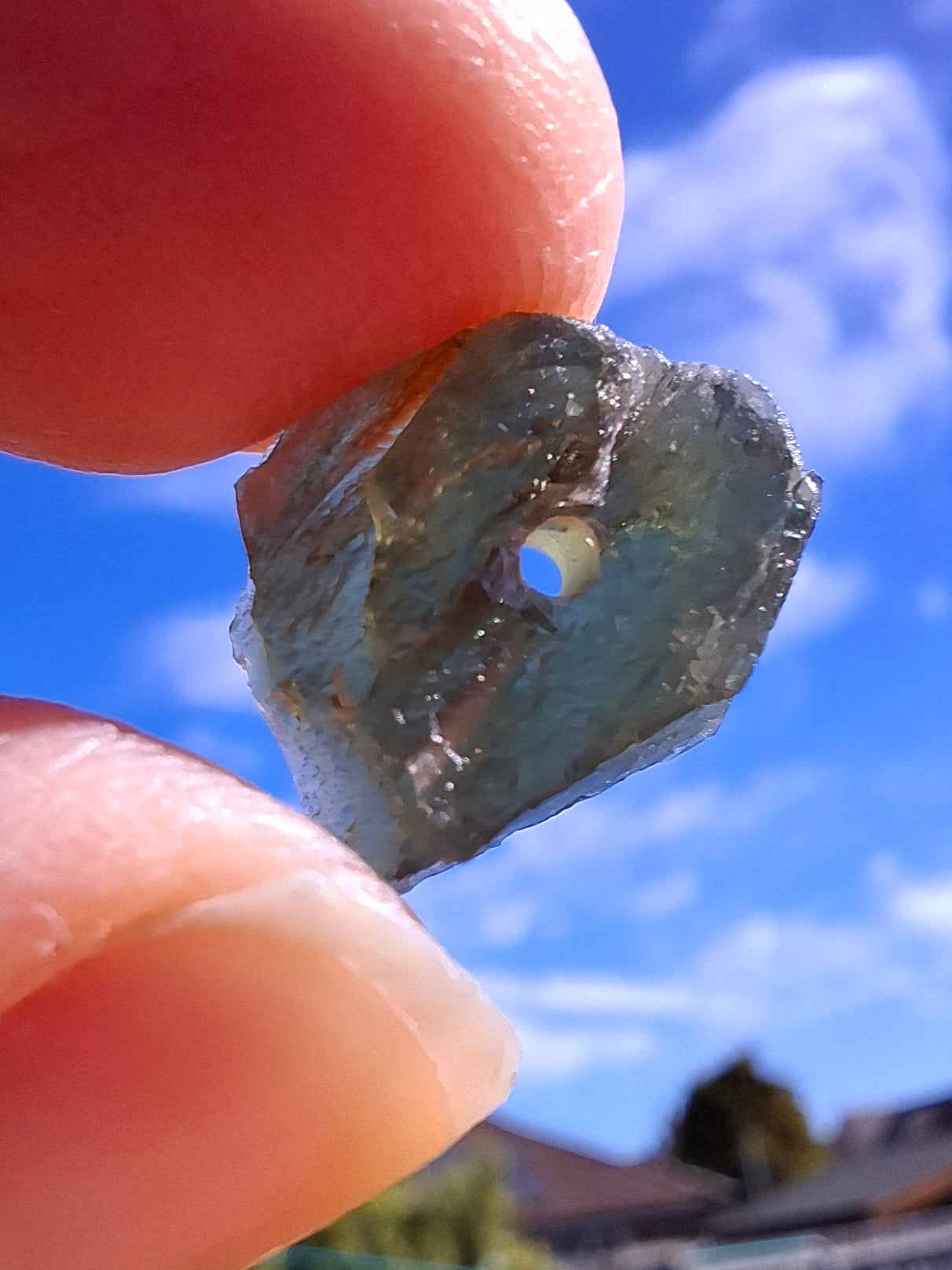 DRILLED, Moldavite Piece, 1.07g, Tektite (Ref: D15)