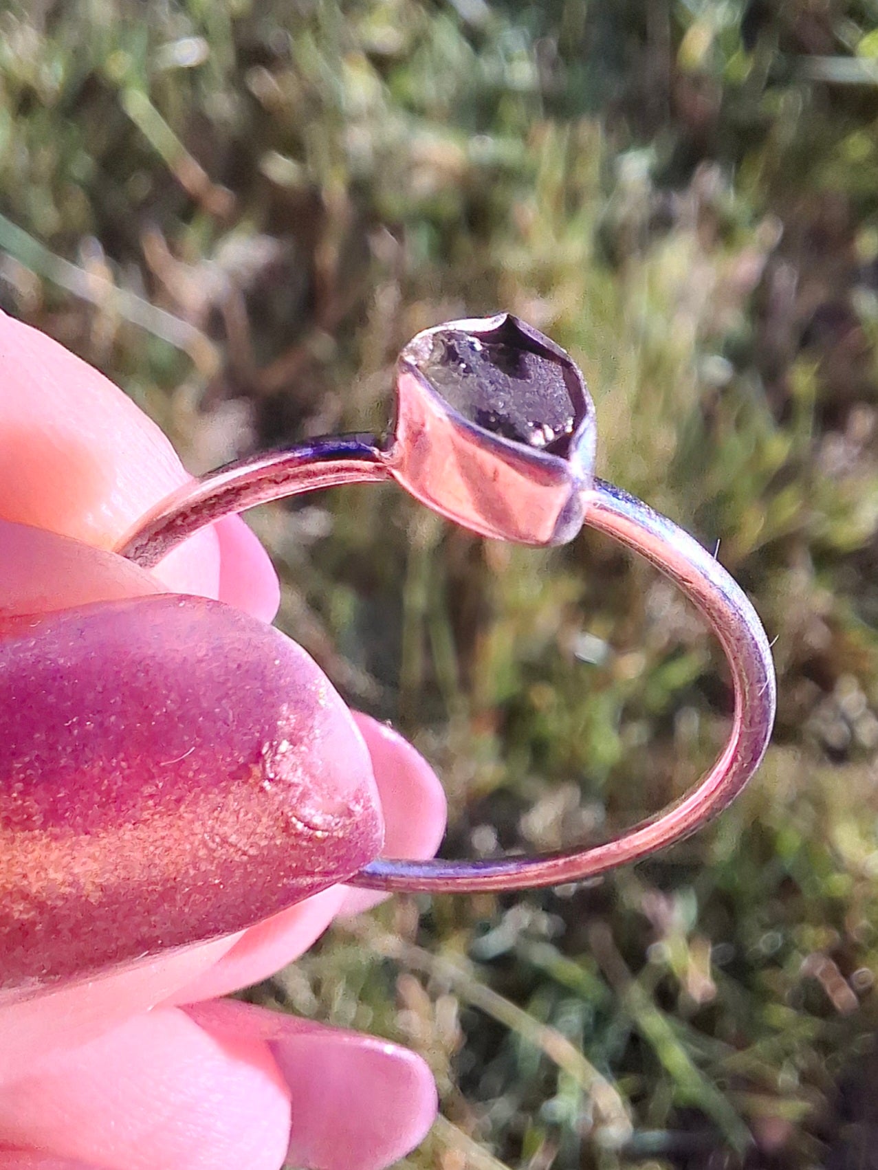 Moldavite Ring, size large T, 925 Silver, Tektite (Ref: R70)