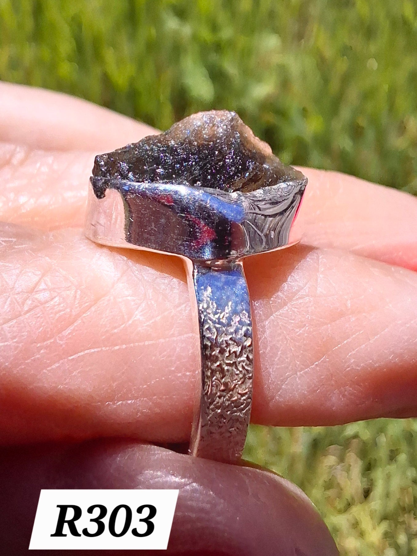 Moldavite Ring, size K, 925 Silver,  Tektite (Ref: R303)