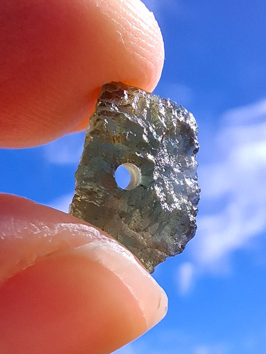 DRILLED, Moldavite Piece, 0.77g, Tektite (Ref: D29)