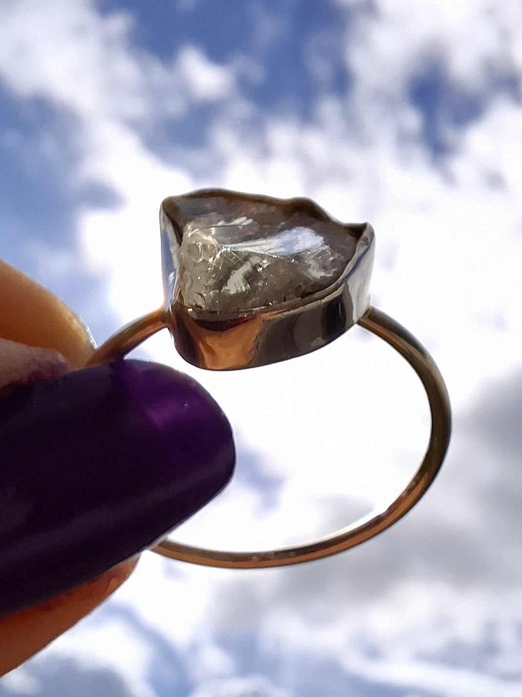 Libyan Desert Glass Ring, size large V, 925 Silver, Tektite (Ref: LR54)