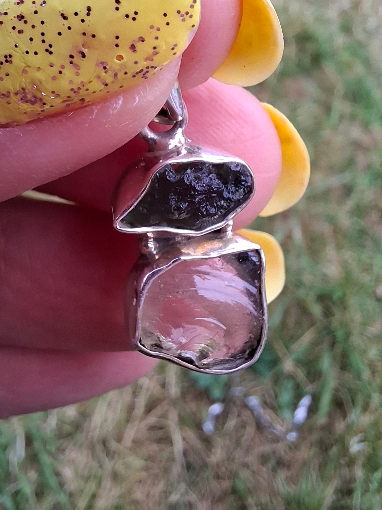 Moldavite & Libyan Desert Glass Pendant, 925 Silver, Tektite (Ref: MLP13)