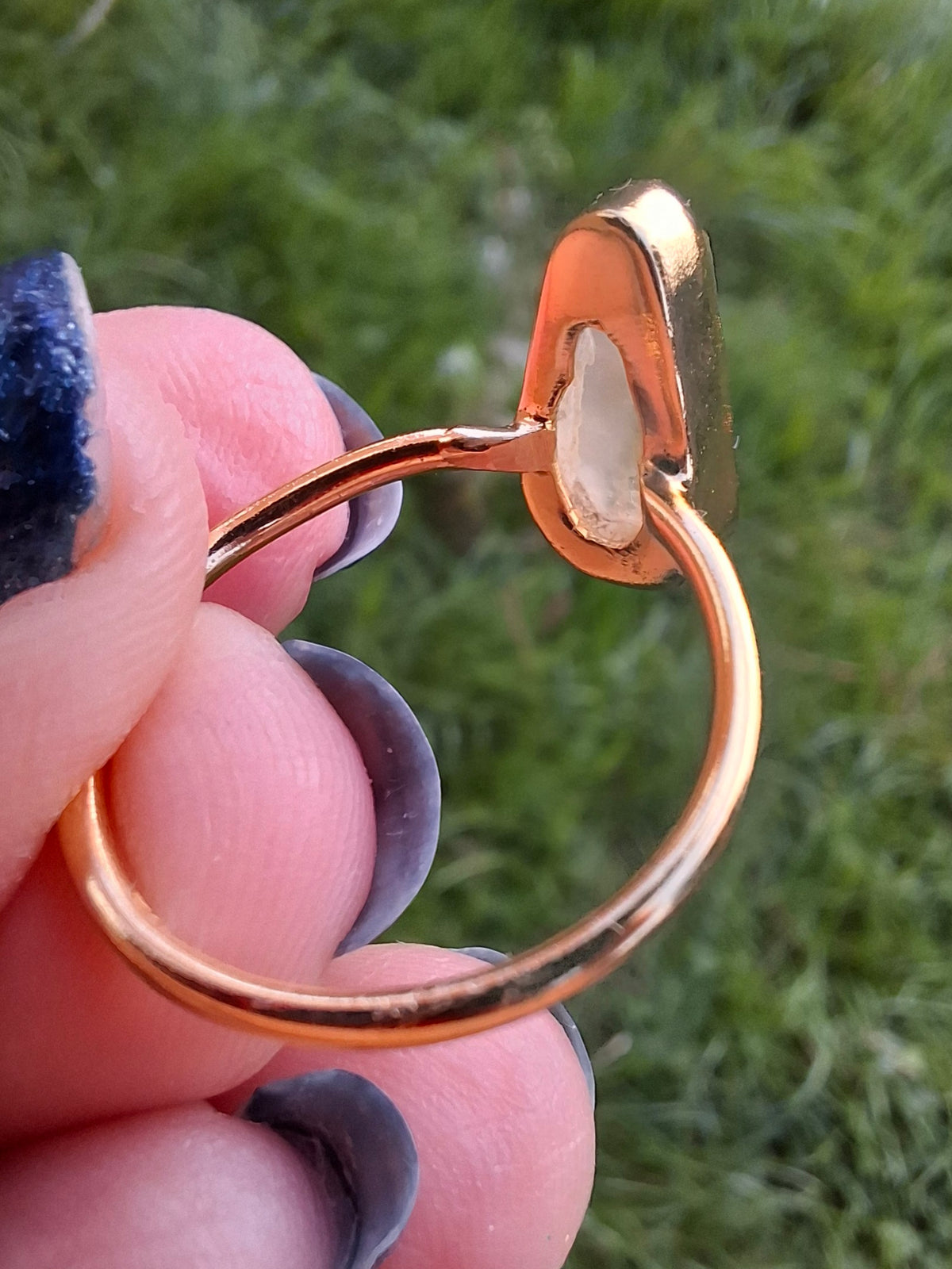 Libyan Desert Glass Ring, 14K GOLD Plated, size small O, Tektite (Ref: LR81)
