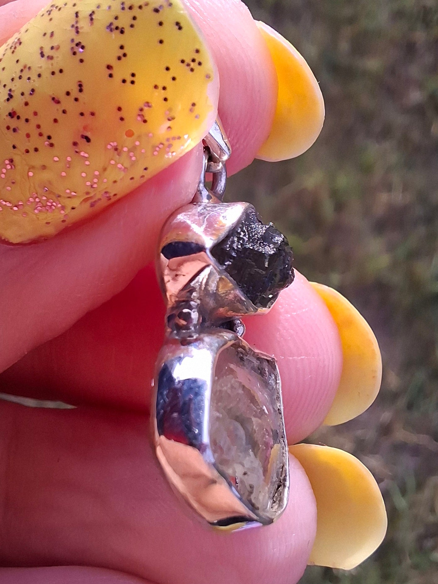 Moldavite & Libyan Desert Glass Pendant, 925 Silver, Tektite (Ref: MLP13)