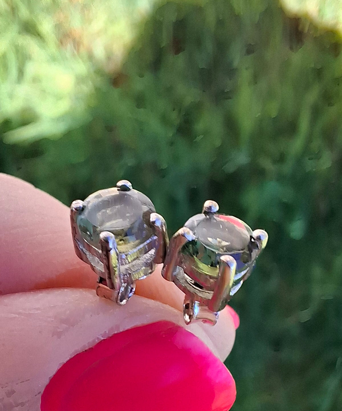 Moldavite (faceted), 5mm STUD EARRINGS, 925 Silver, Tektite (Ref: Pair52)