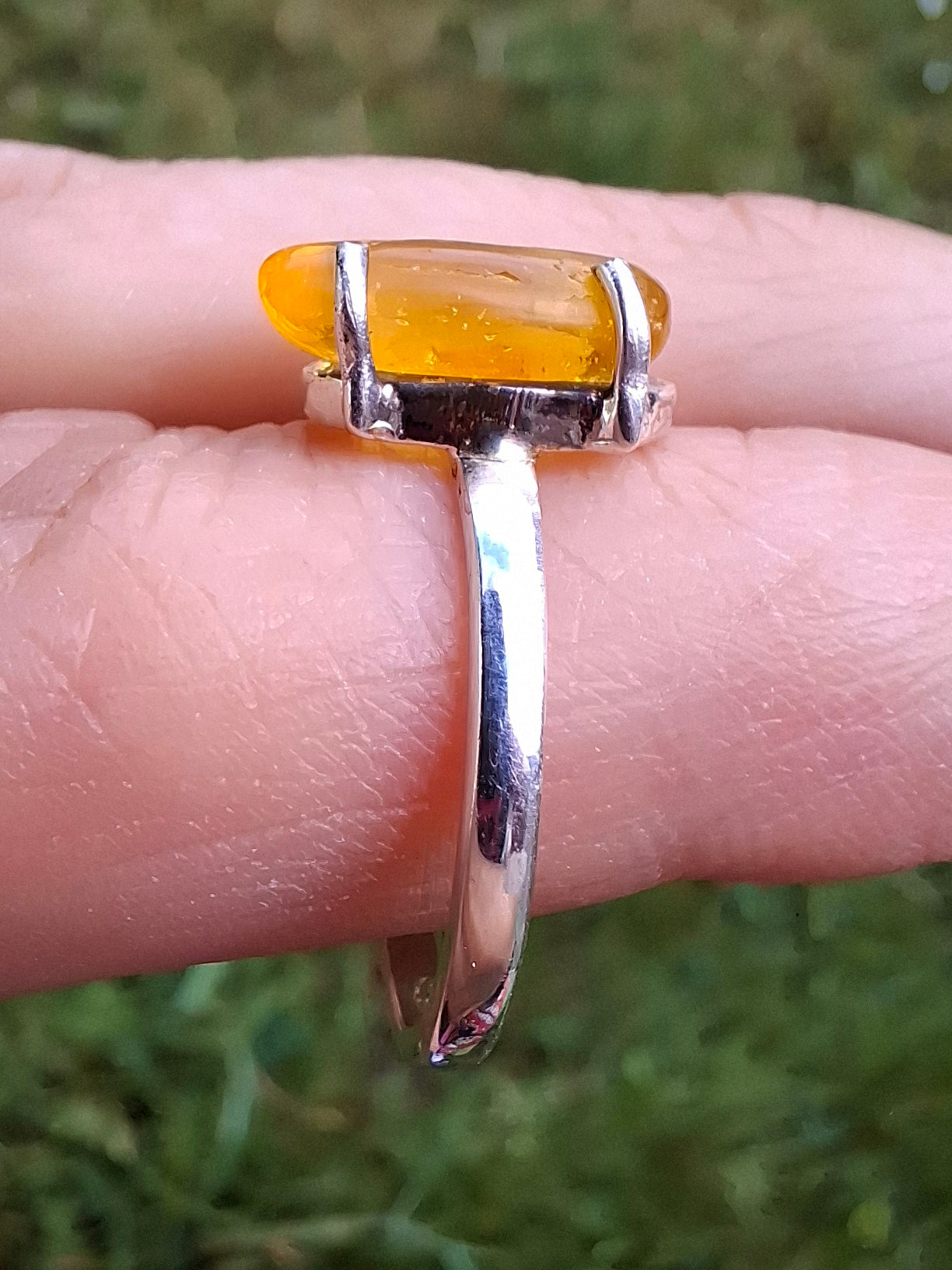 Baltic Amber Ring, size O, 925 Silver, Fossil (Ref: AR11)