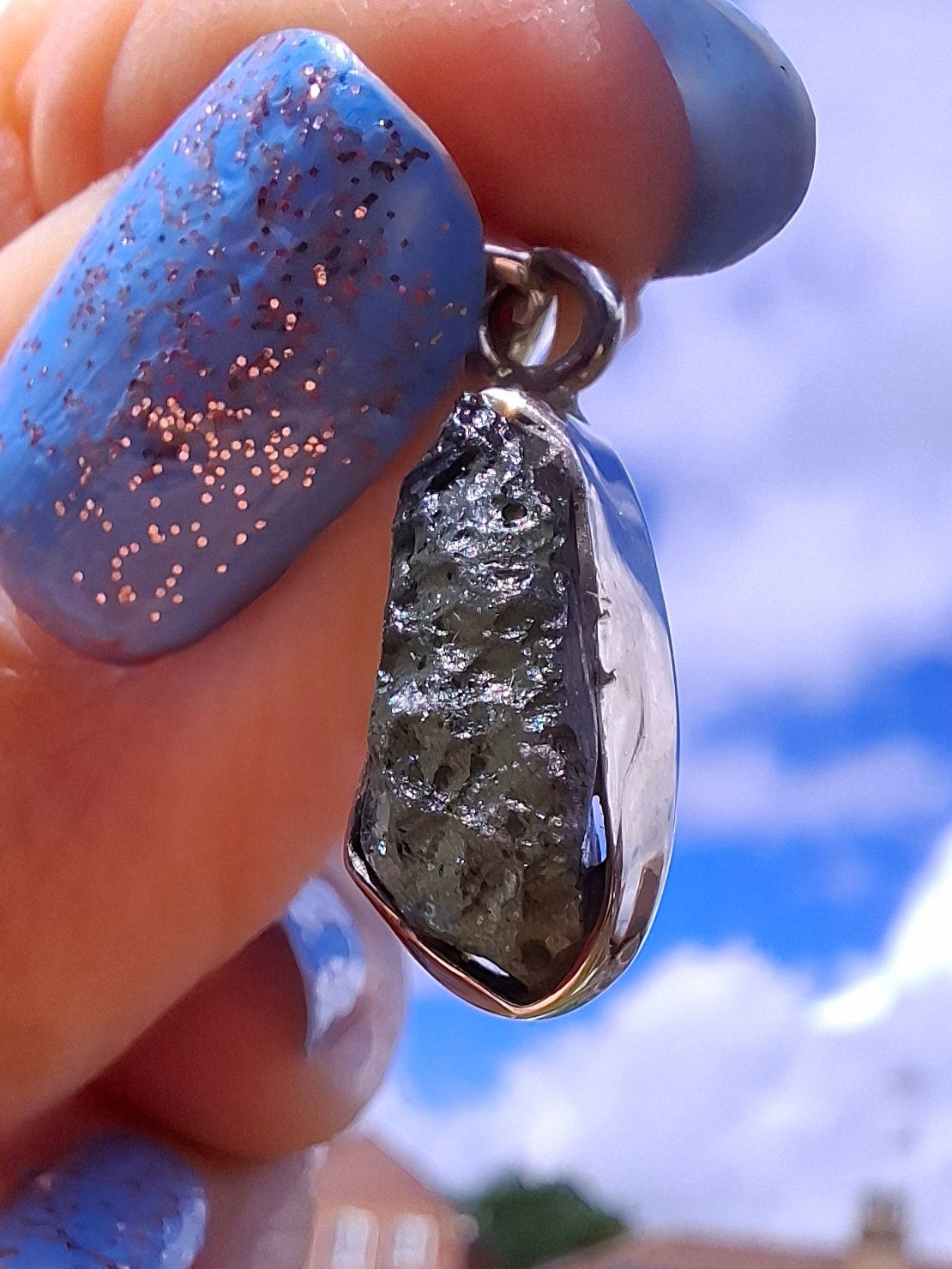 Moldavite Pendant, 925 Silver, Tektite (Ref: P79)