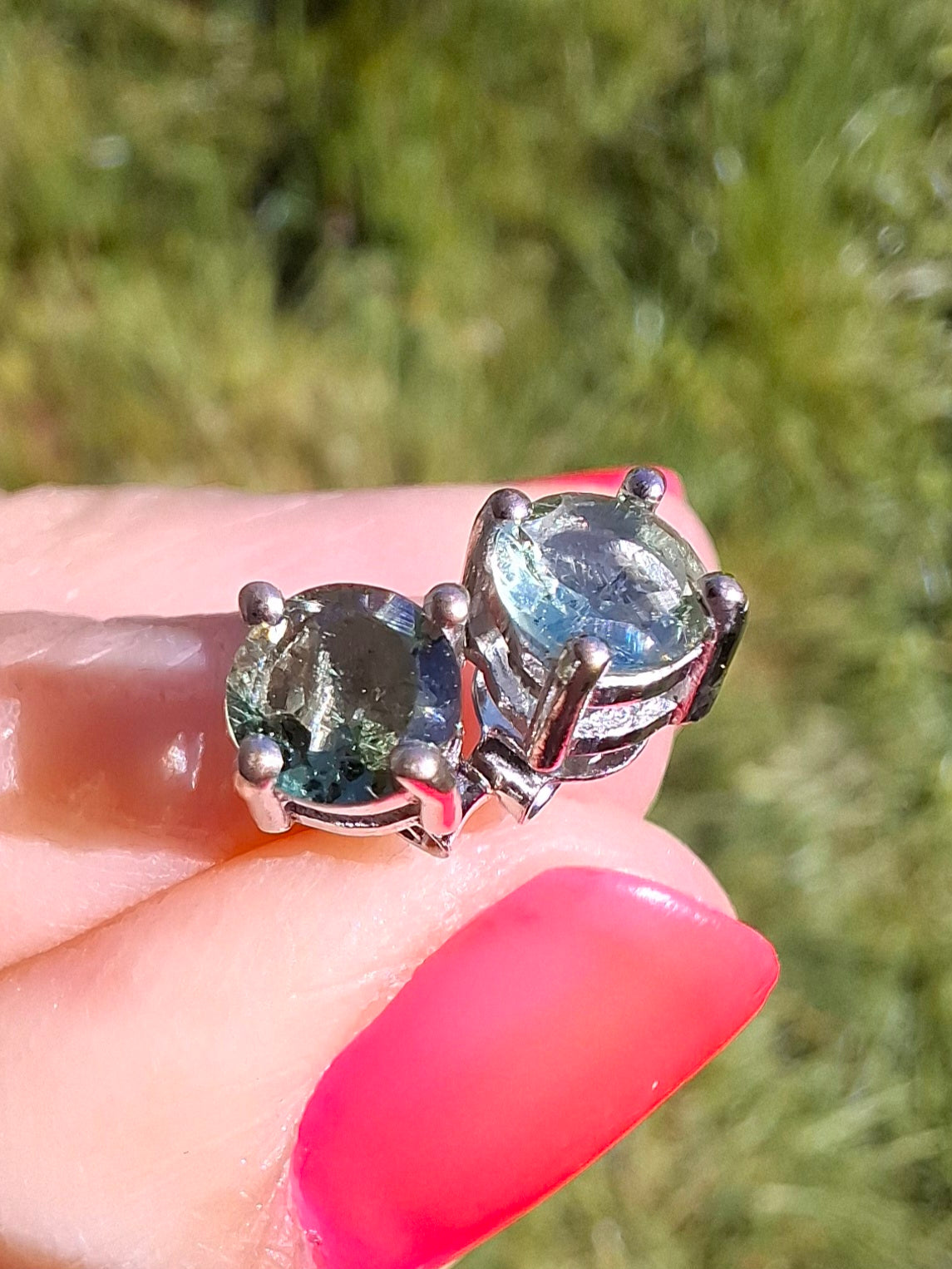 Moldavite (faceted) 5mm STUD EARRINGS, 925 Silver, Tektite (Ref: Pair44)