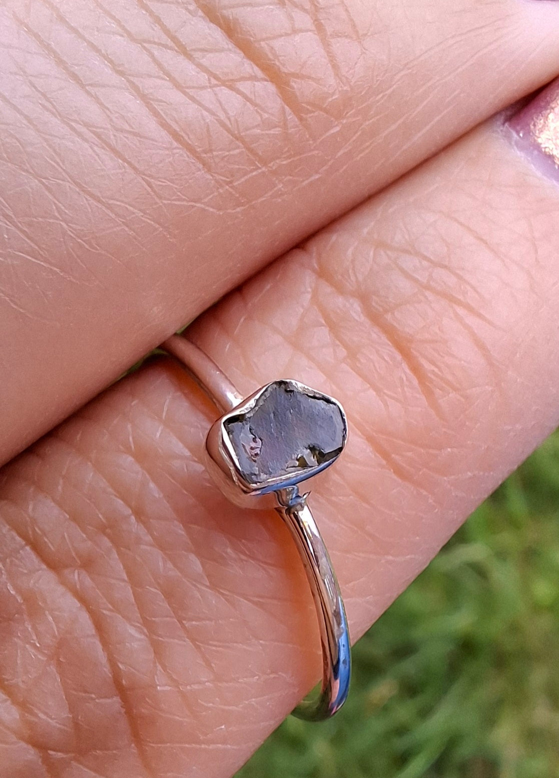 Moldavite Ring, size small R, 925 Silver, Tektite (Ref: R52)