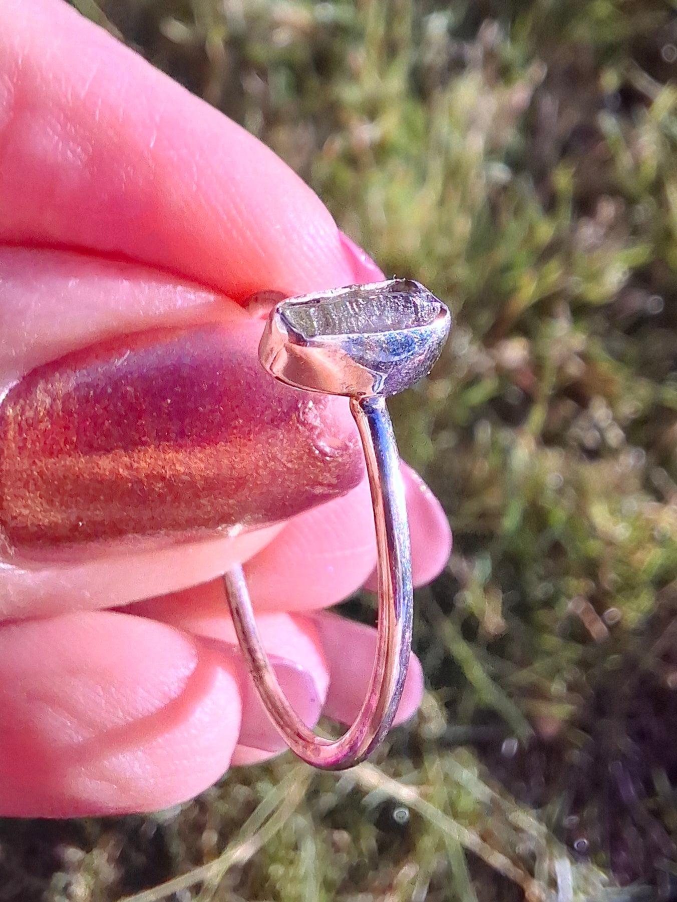 Moldavite Ring, size large T/small U, 925 Silver, Tektite (Ref: R71)