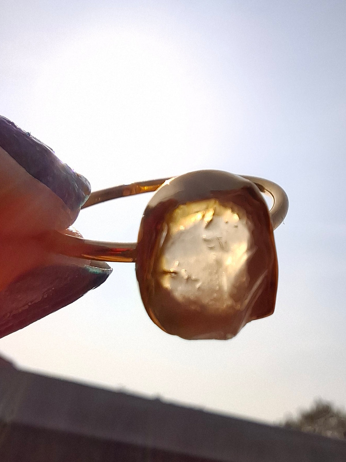 Libyan Desert Glass Ring, 14K GOLD Plated, size large S, Tektite (Ref: LR72)