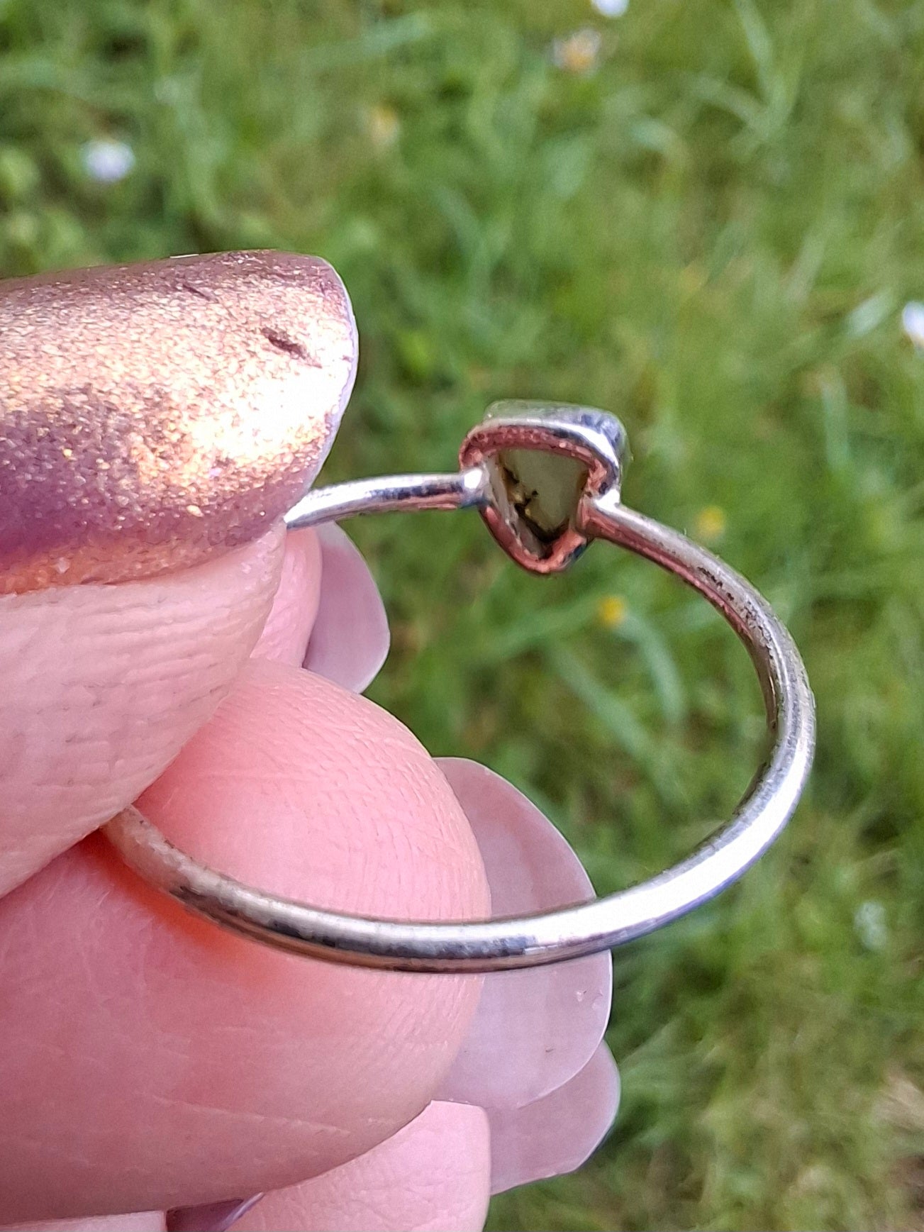Moldavite Ring, size large R/small S, 925 Silver, Tektite (Ref: R67)