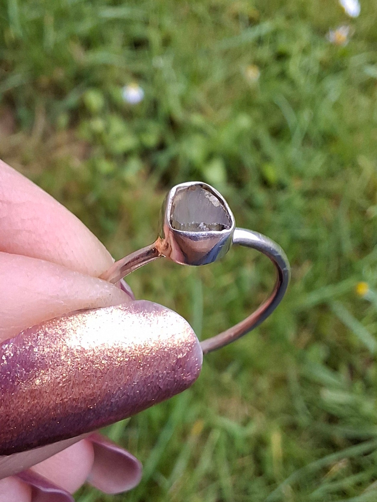 Moldavite Ring, size small L, 925 Silver, Tektite (Ref: R63)