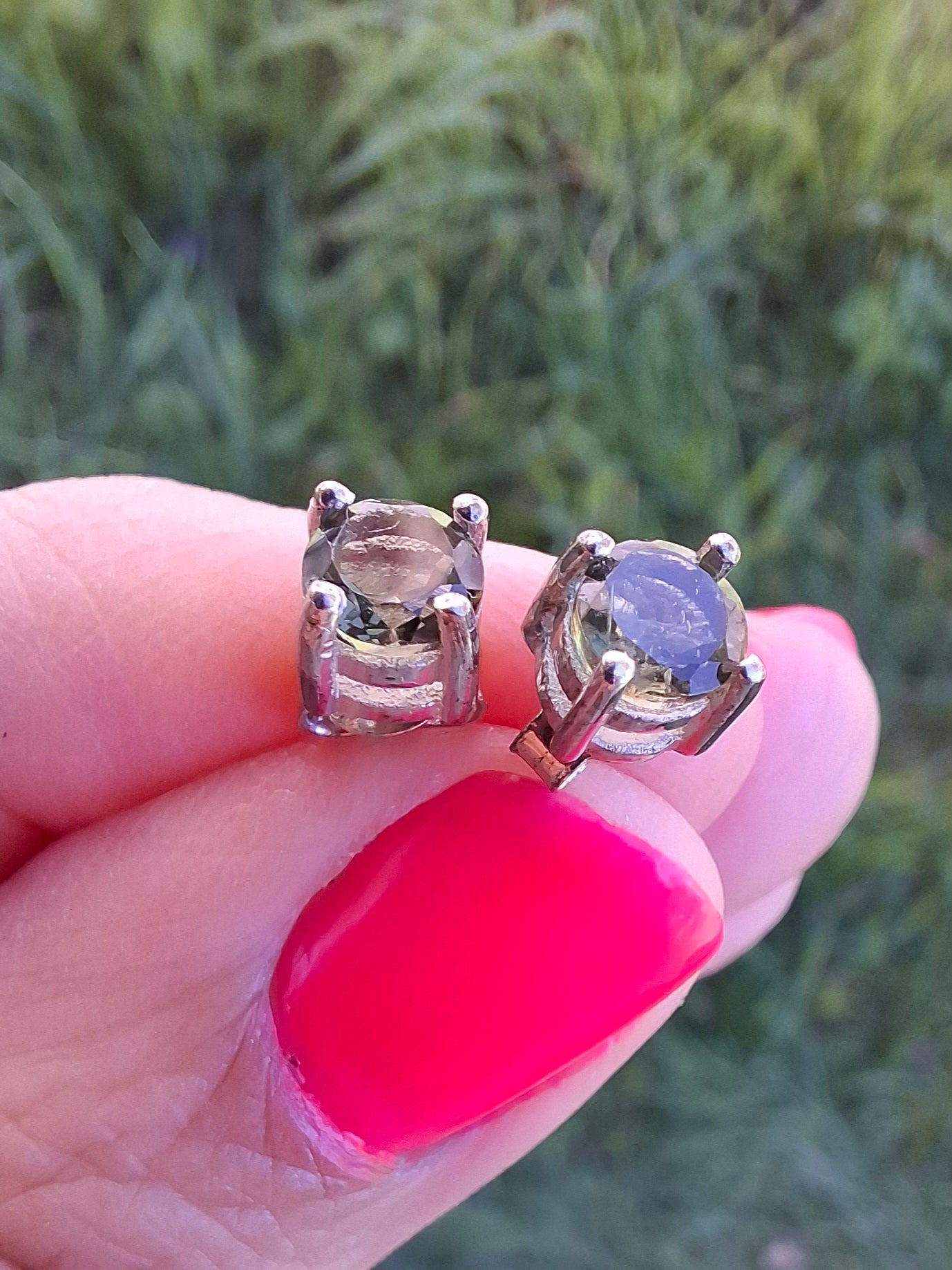 Moldavite (faceted) 5mm STUD EARRINGS, 925 Silver, Tektite (Ref: Pair 39)
