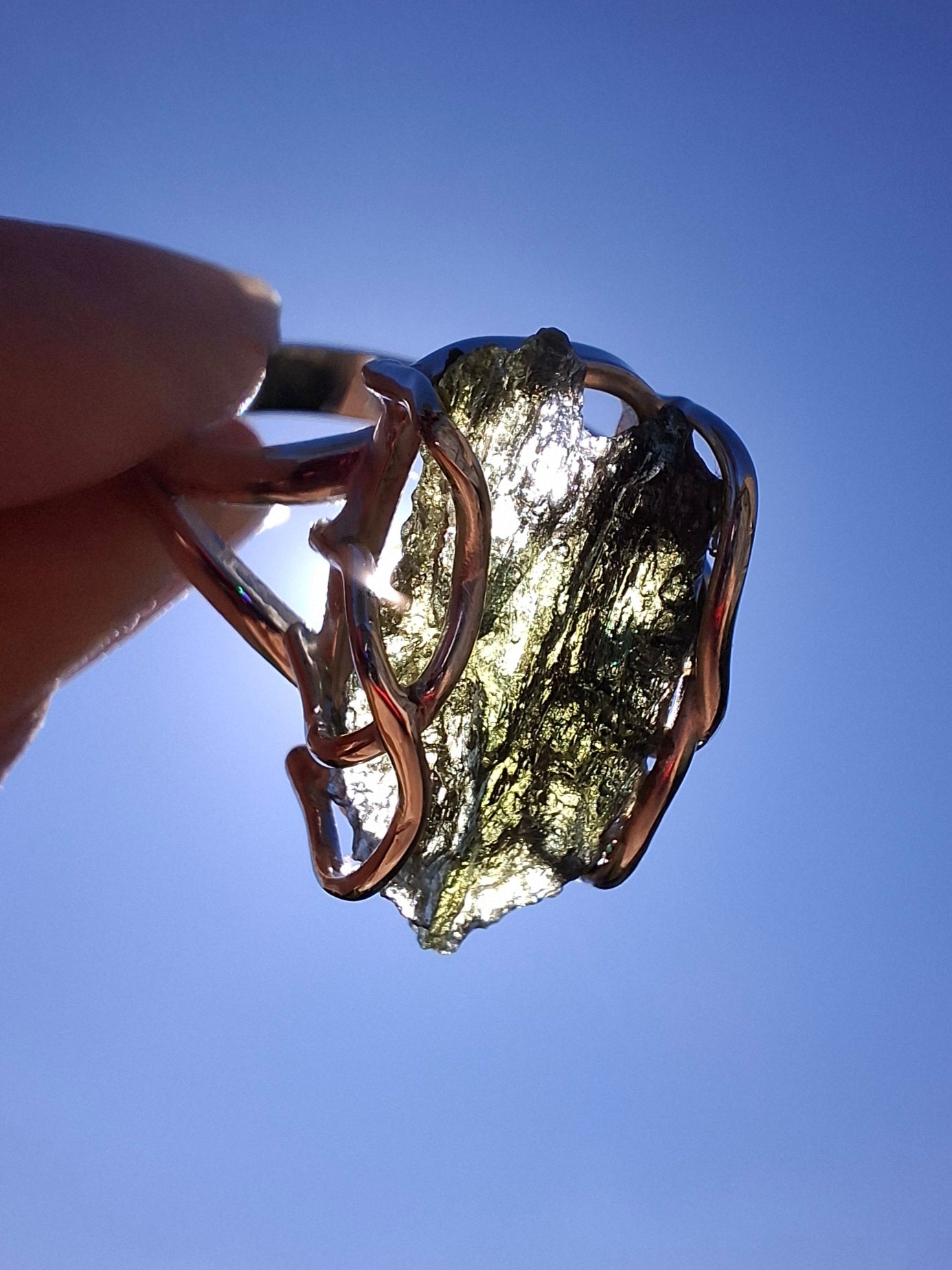 Moldavite Ring, size U, 925 Silver (Ref: R13)