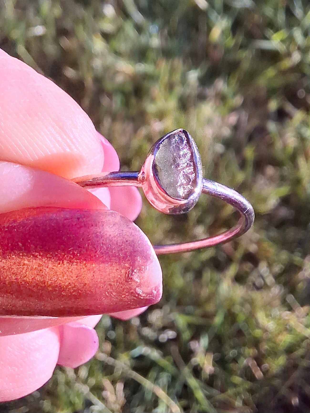Moldavite Ring, size small T, 925 Silver, Tektite (Ref: R69)