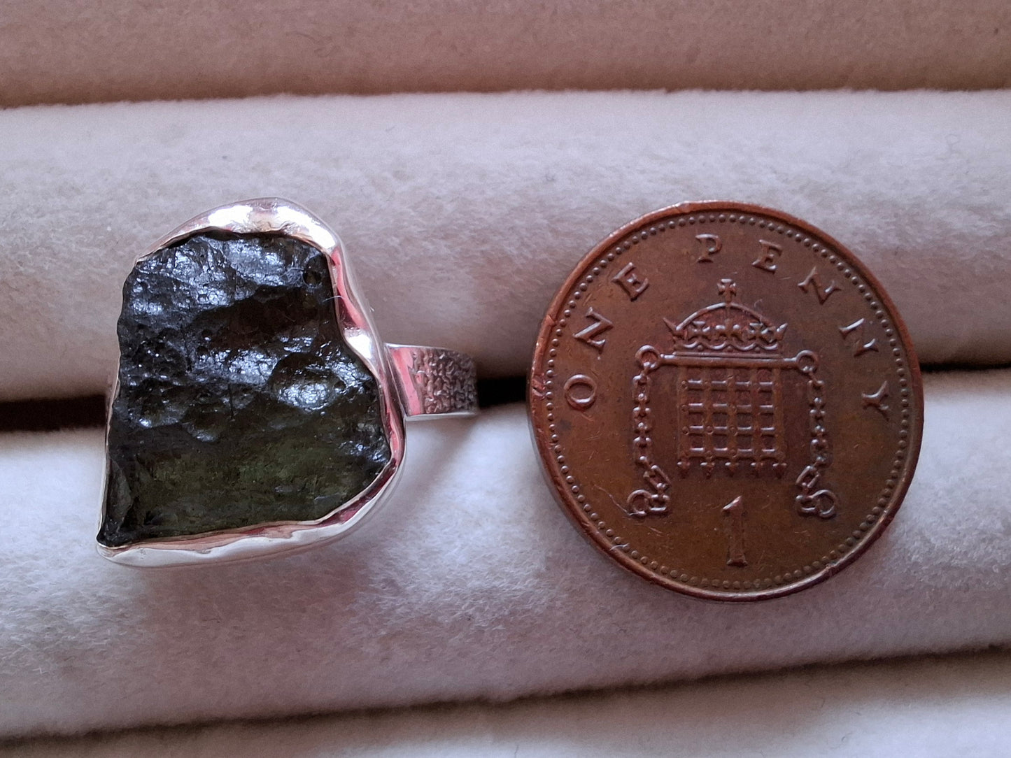 Moldavite Ring, size large M/small N, 925 Silver, Tektite (Ref: R309)