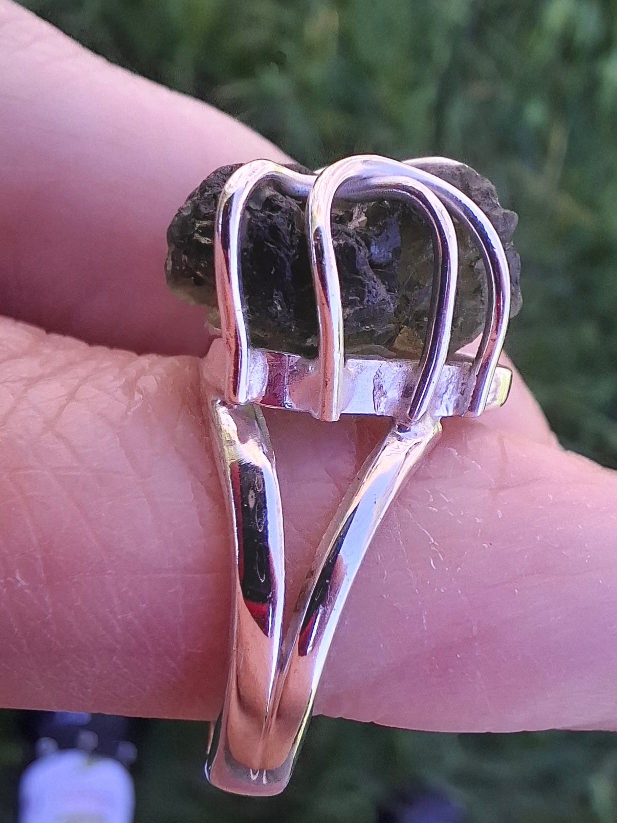 Moldavite Ring, size large L/small M, 925 Silver, Tektite (Ref: R4)