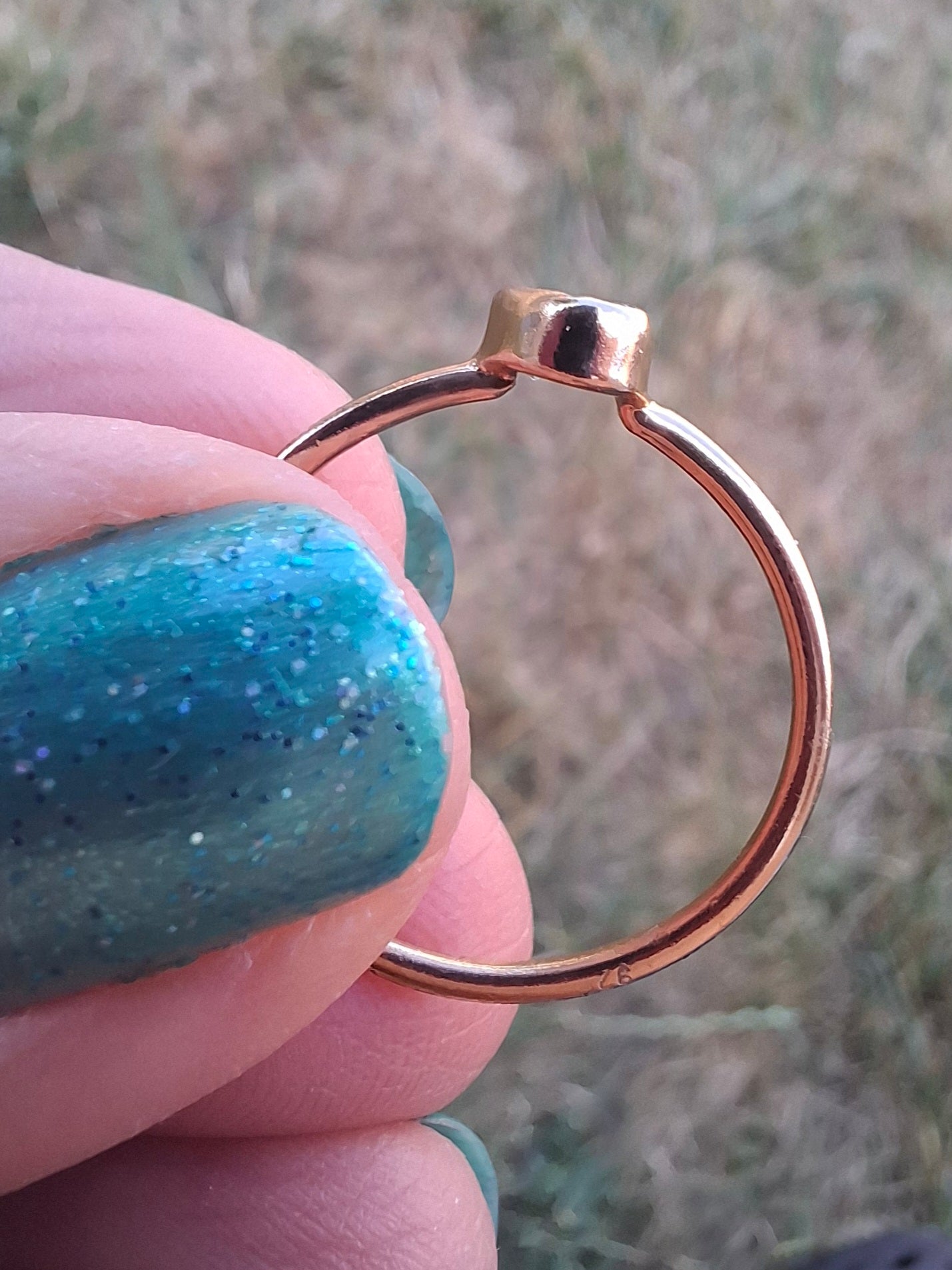 Moldavite Ring,14K GOLD Plated, size large O, Tektite (Ref: R344)
