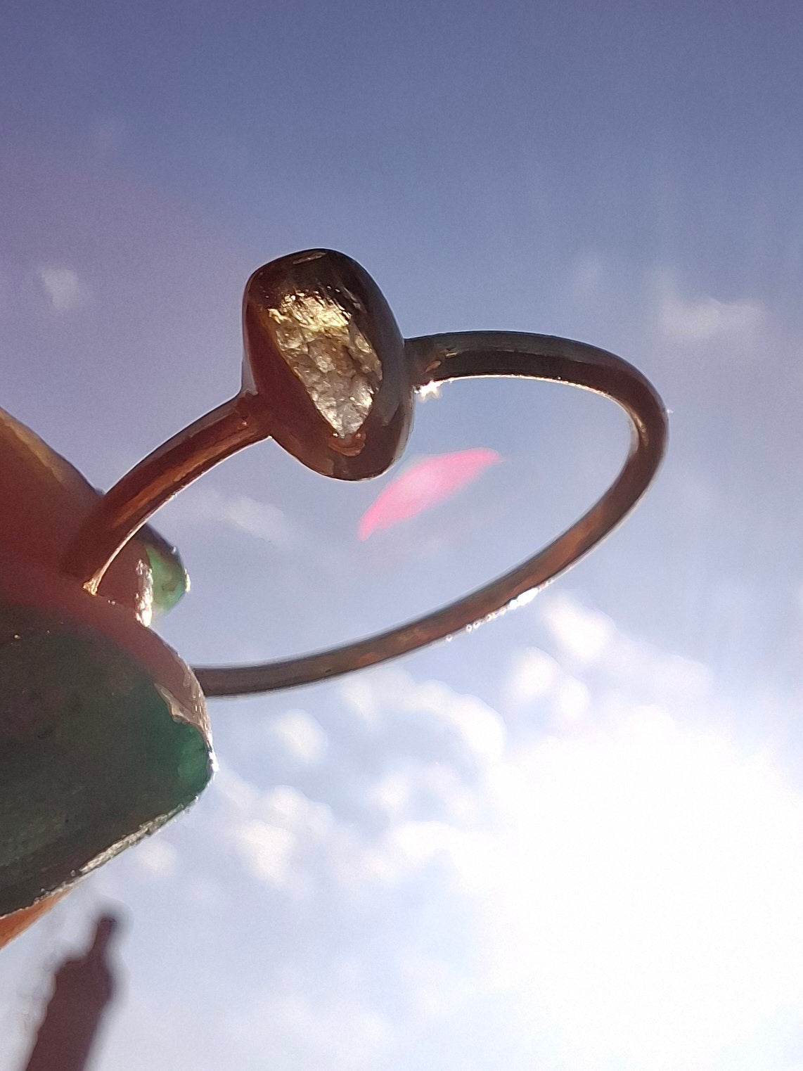 Moldavite Ring, 14K GOLD Plated, size large S, Tektite (Ref: R345)