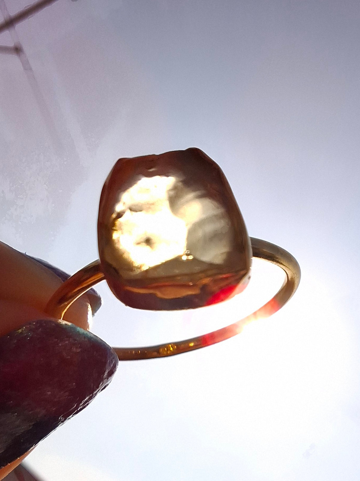 Libyan Desert Glass Ring, 14K GOLD Plated, size large S, Tektite (Ref: LR72)