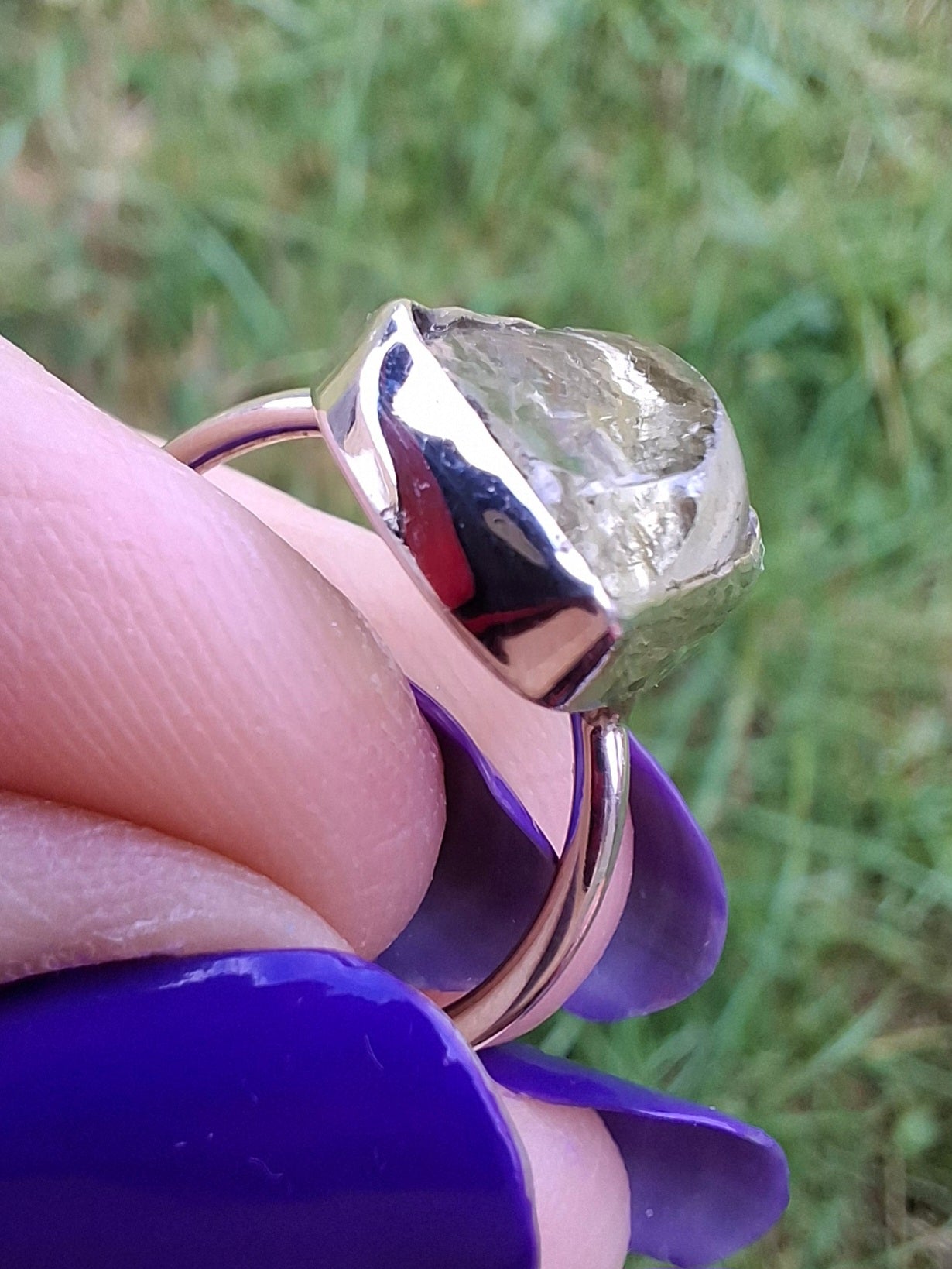 Libyan Desert Glass Ring, size small L, 925 Silver, Tektite (Ref: LR14)