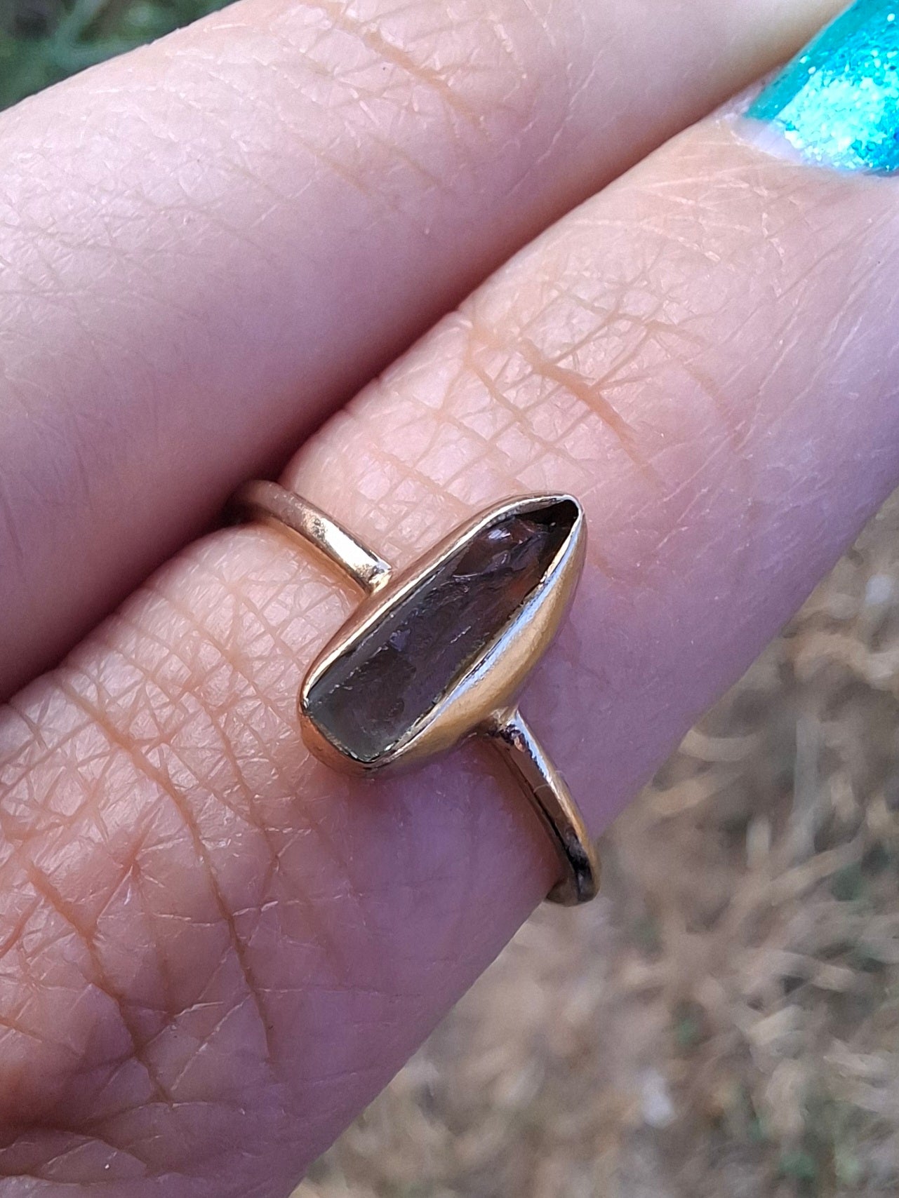 Moldavite Ring, 14K GOLD Plated, size large K / small L, Tektite (Ref: R335)