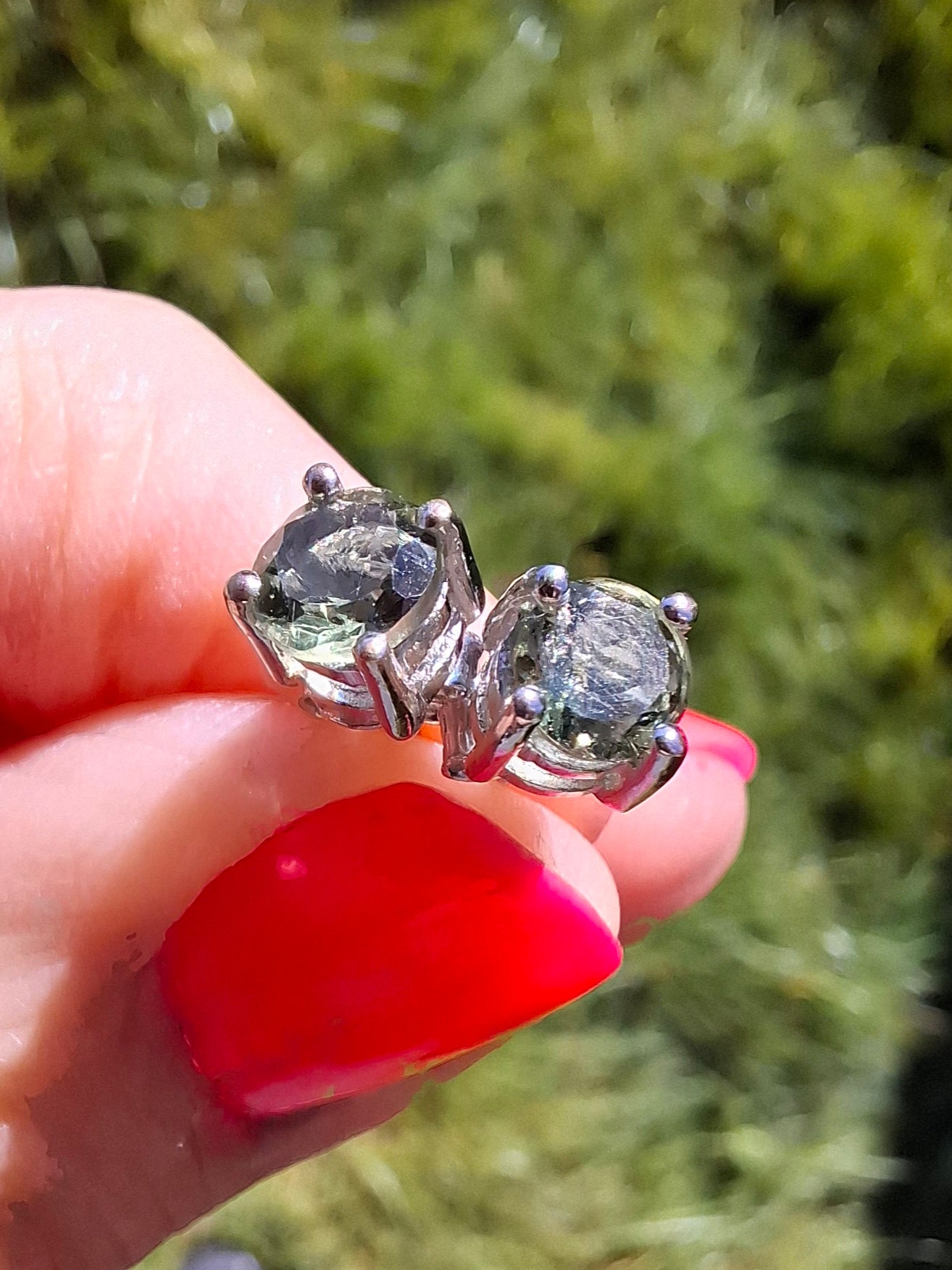 Moldavite (faceted) 5mm STUD EARRINGS, 925 Silver, Tektite (Ref: Pair43)