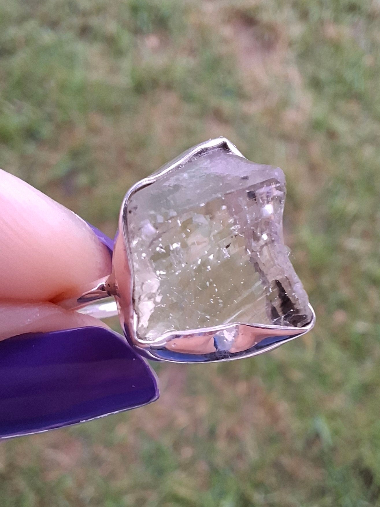 Libyan Desert Glass Ring, size P, 925 Silver, Tektite (Ref: LR26)
