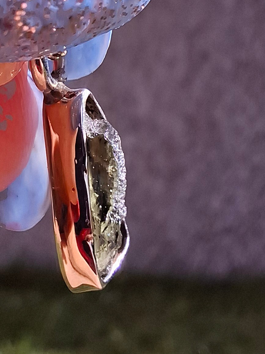 Moldavite Pendant, 925 Silver, Tektite (Ref: P46)