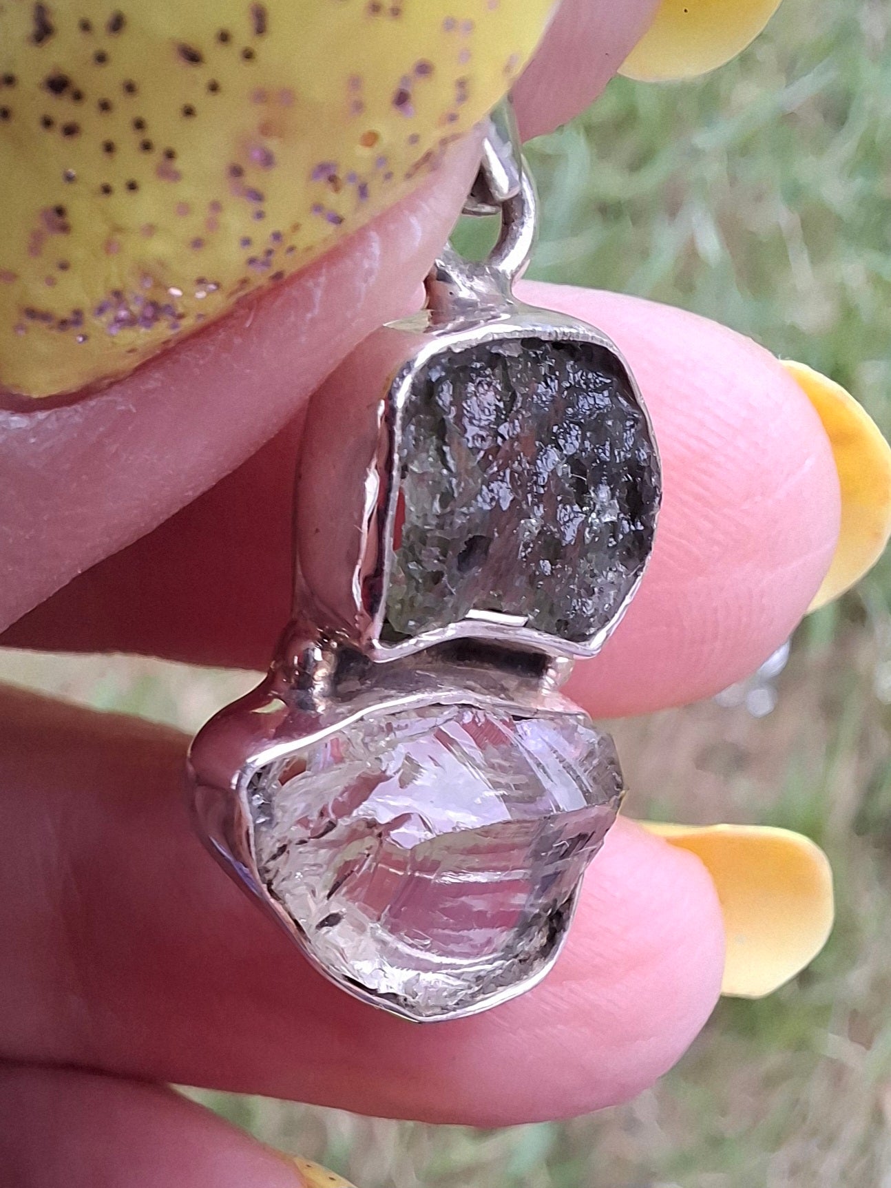 Moldavite & Libyan Desert Glass Pendant, 925 Silver, Tektite (Ref: MLP4)