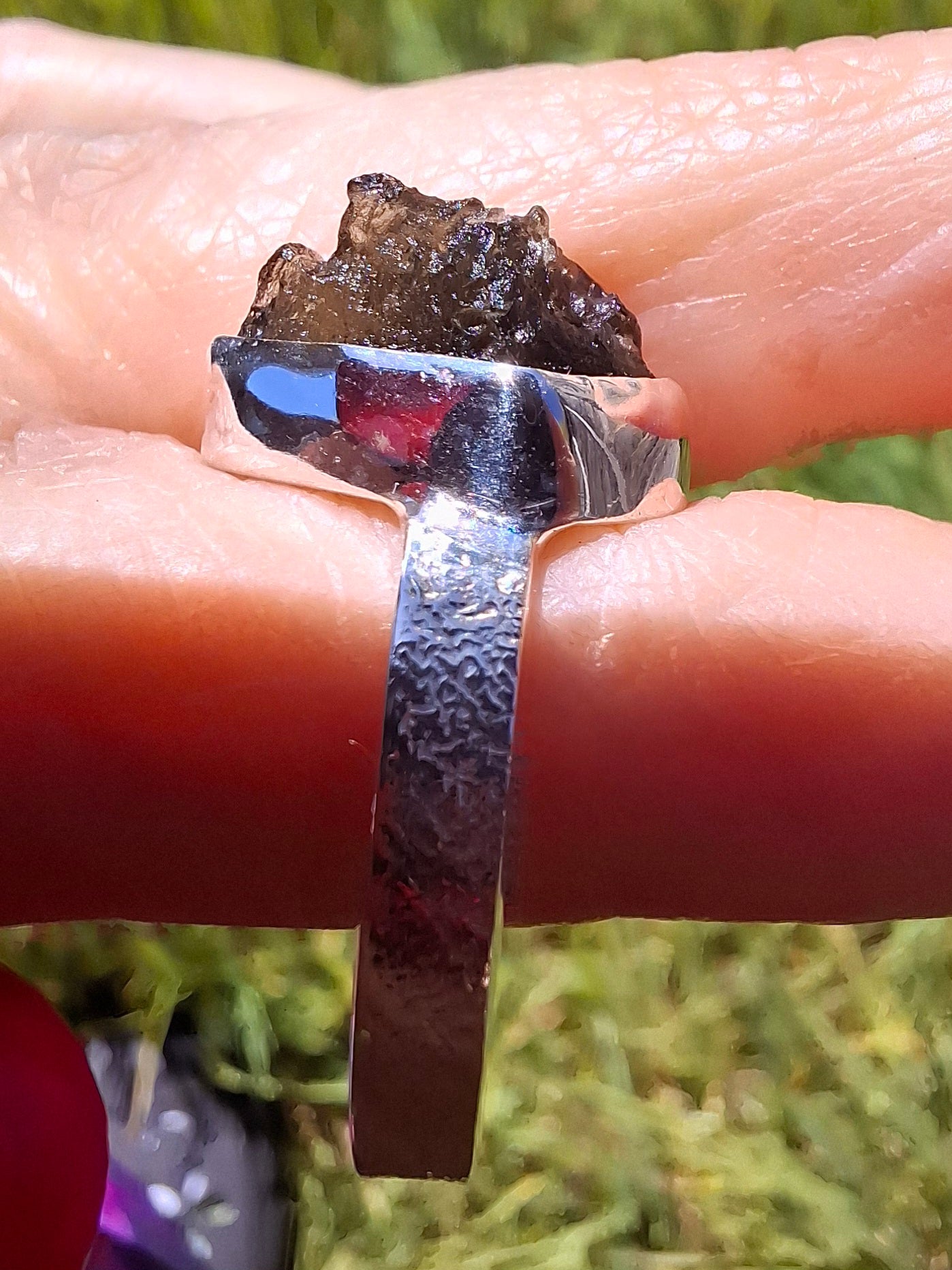 Moldavite Ring, size U, 925 Silver, Tektite (Ref: R323)