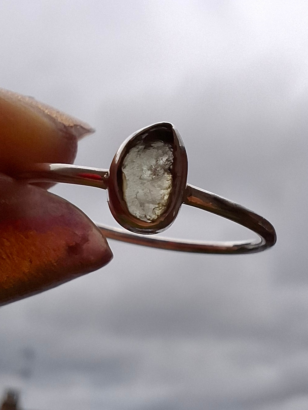 Moldavite Ring, size small T, 925 Silver, Tektite (Ref: R69)