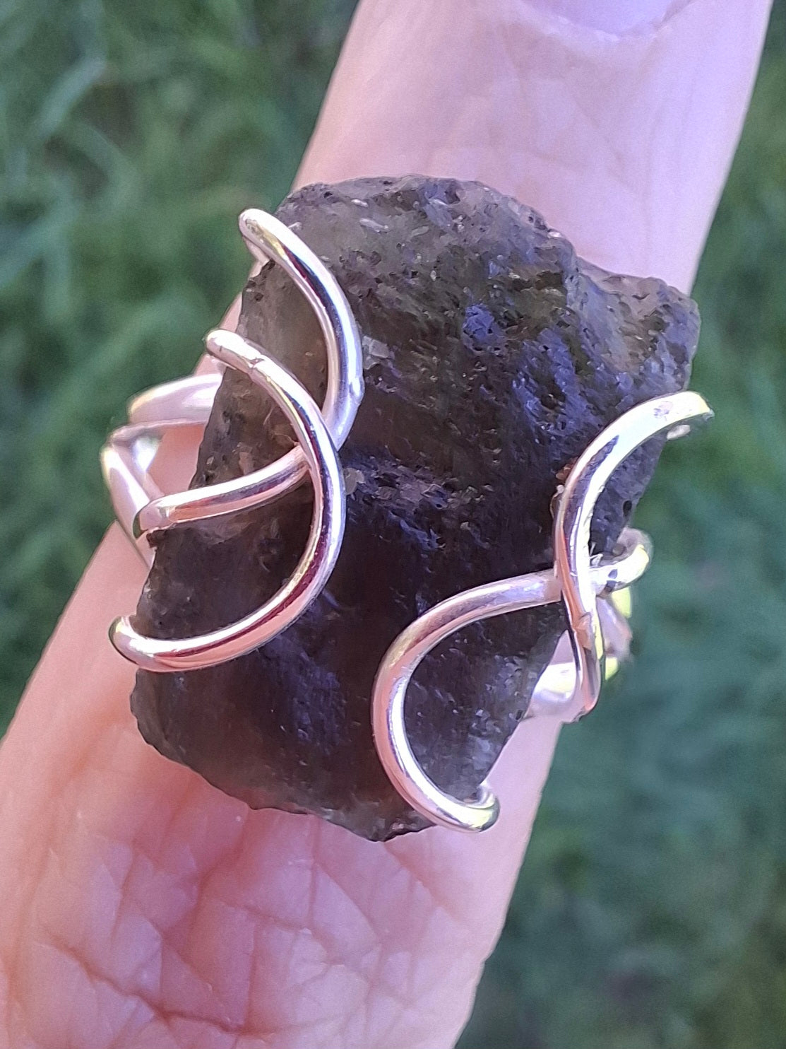 Moldavite Ring, size W, 925 silver, Tektite (Ref: R16)