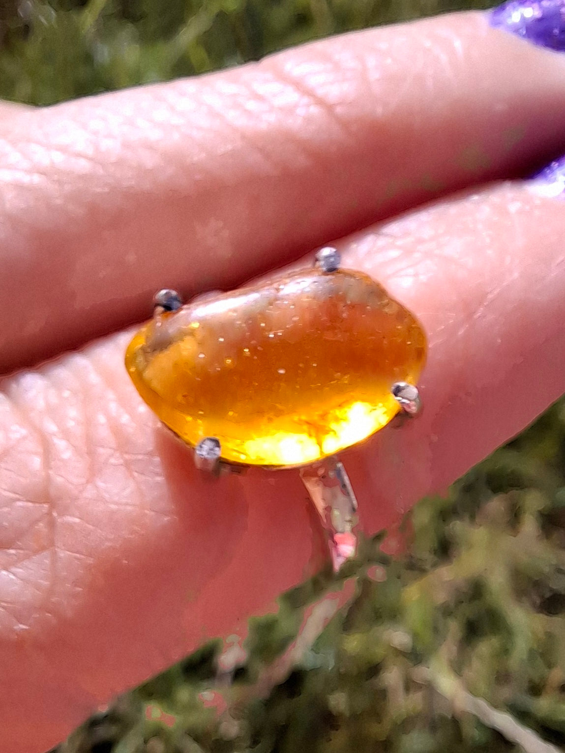 Baltic Amber Ring, size large K, 925 Silver, Fossil (Ref: AR31)