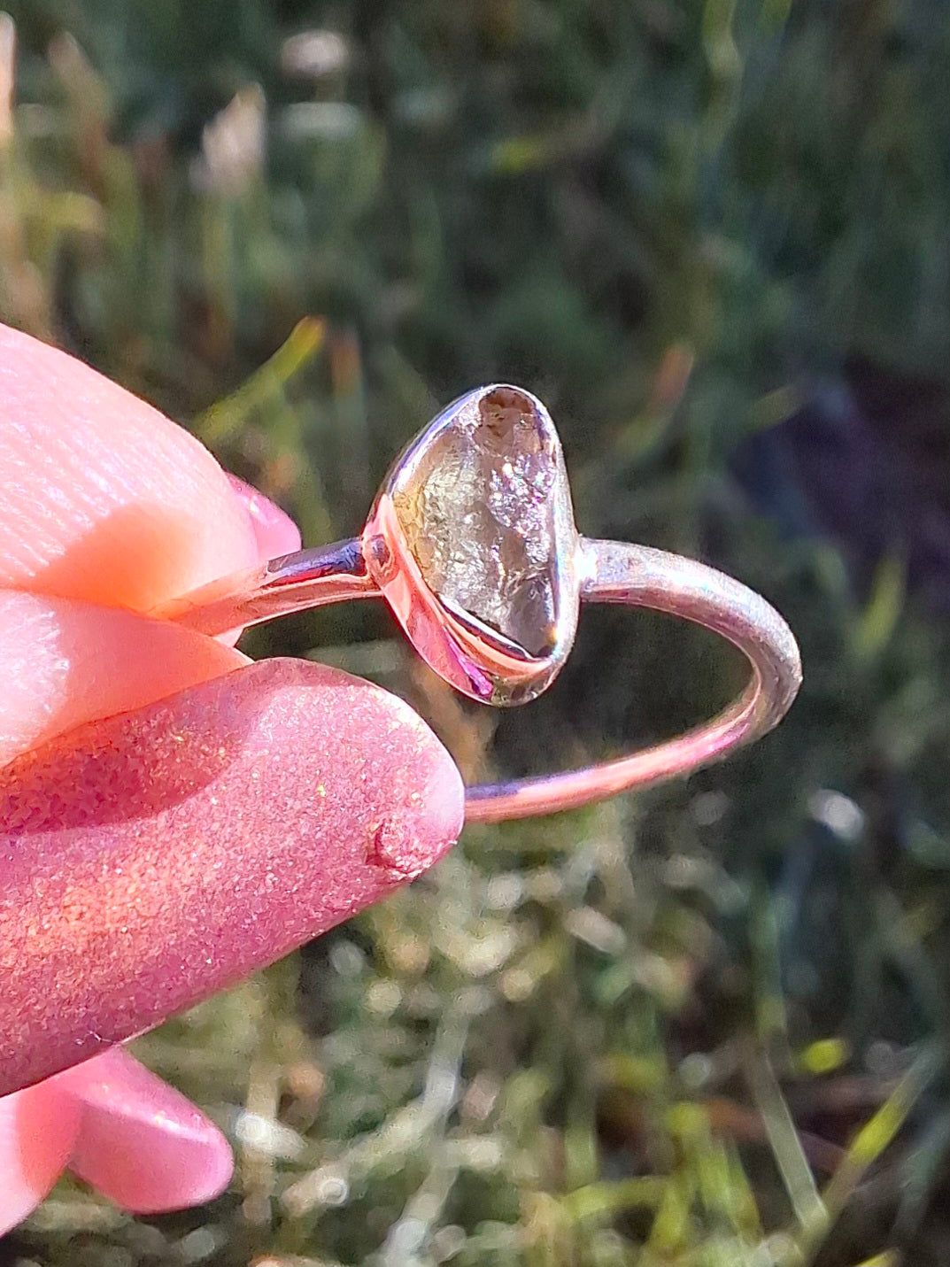Moldavite Ring, size large L, 925 Silver, Tektite (Ref: R49)