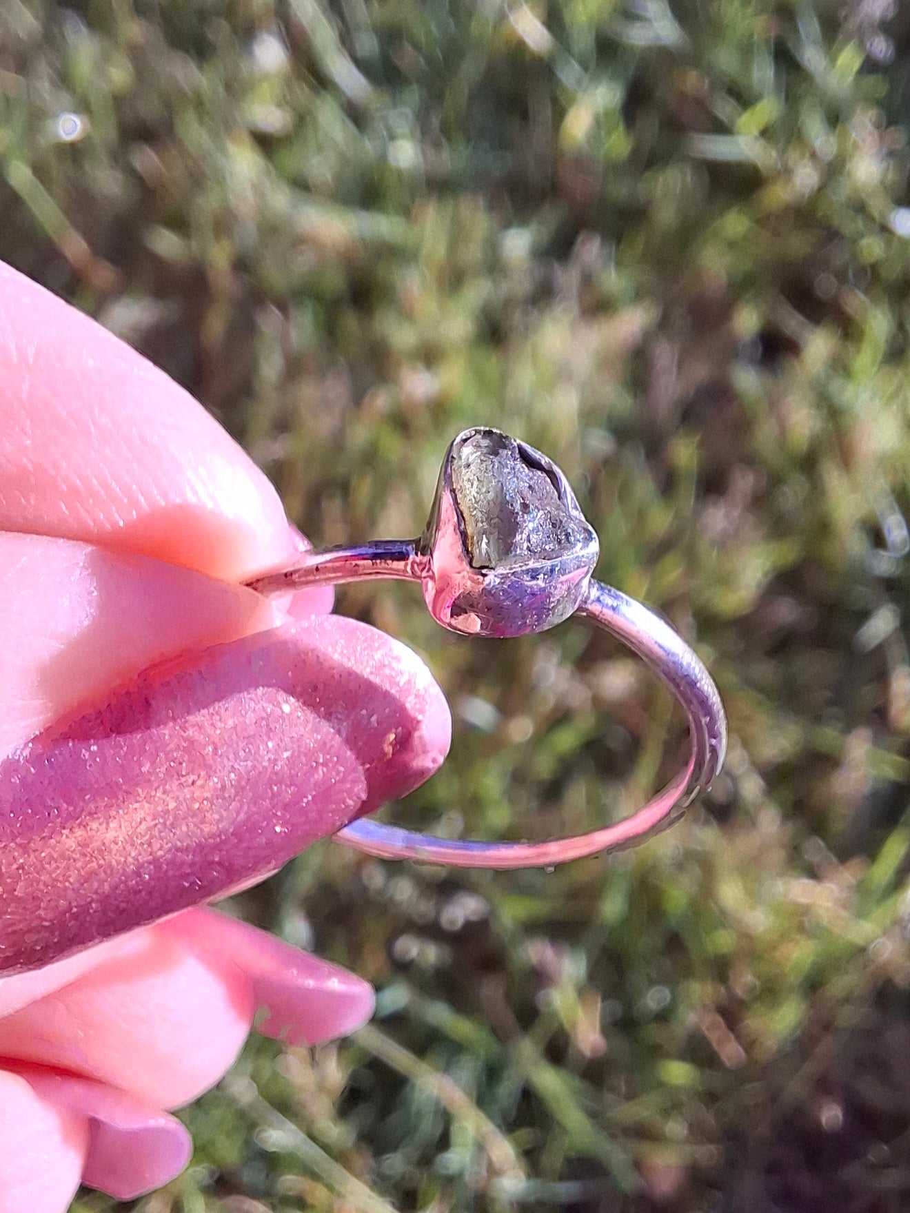Moldavite Ring, size R, 925 Silver, Tektite (Ref: R64)