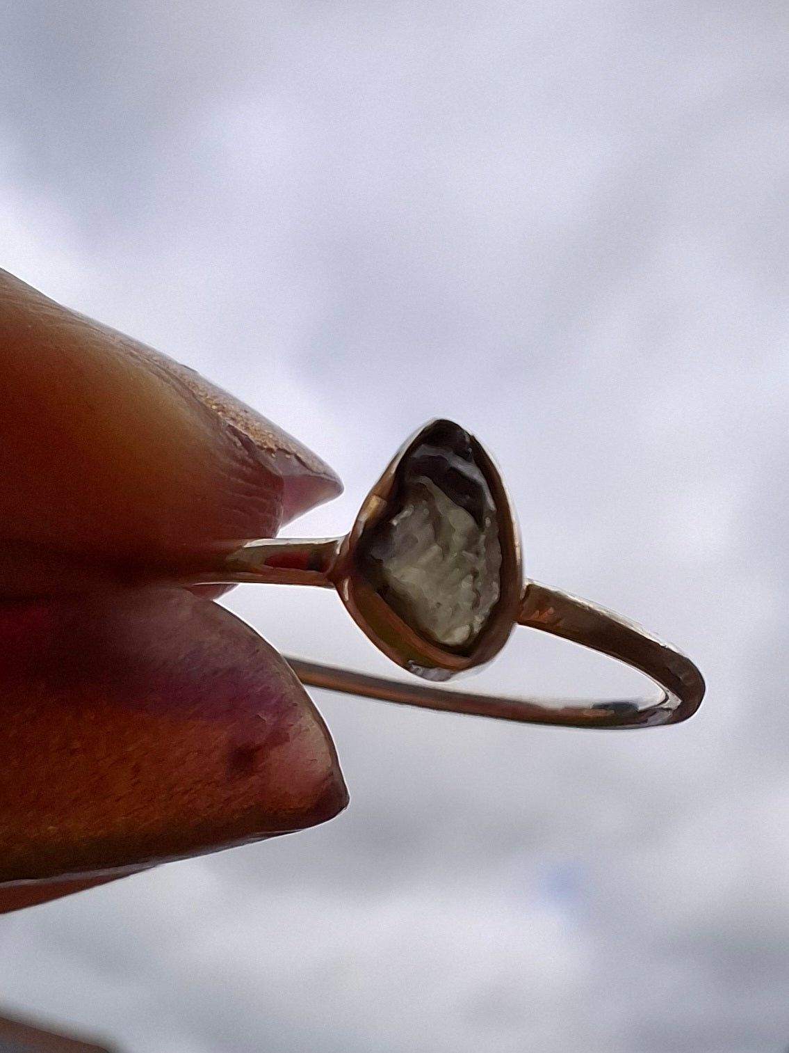 Moldavite Ring, size large M, 925 Silver, Tektite (Ref: R51)