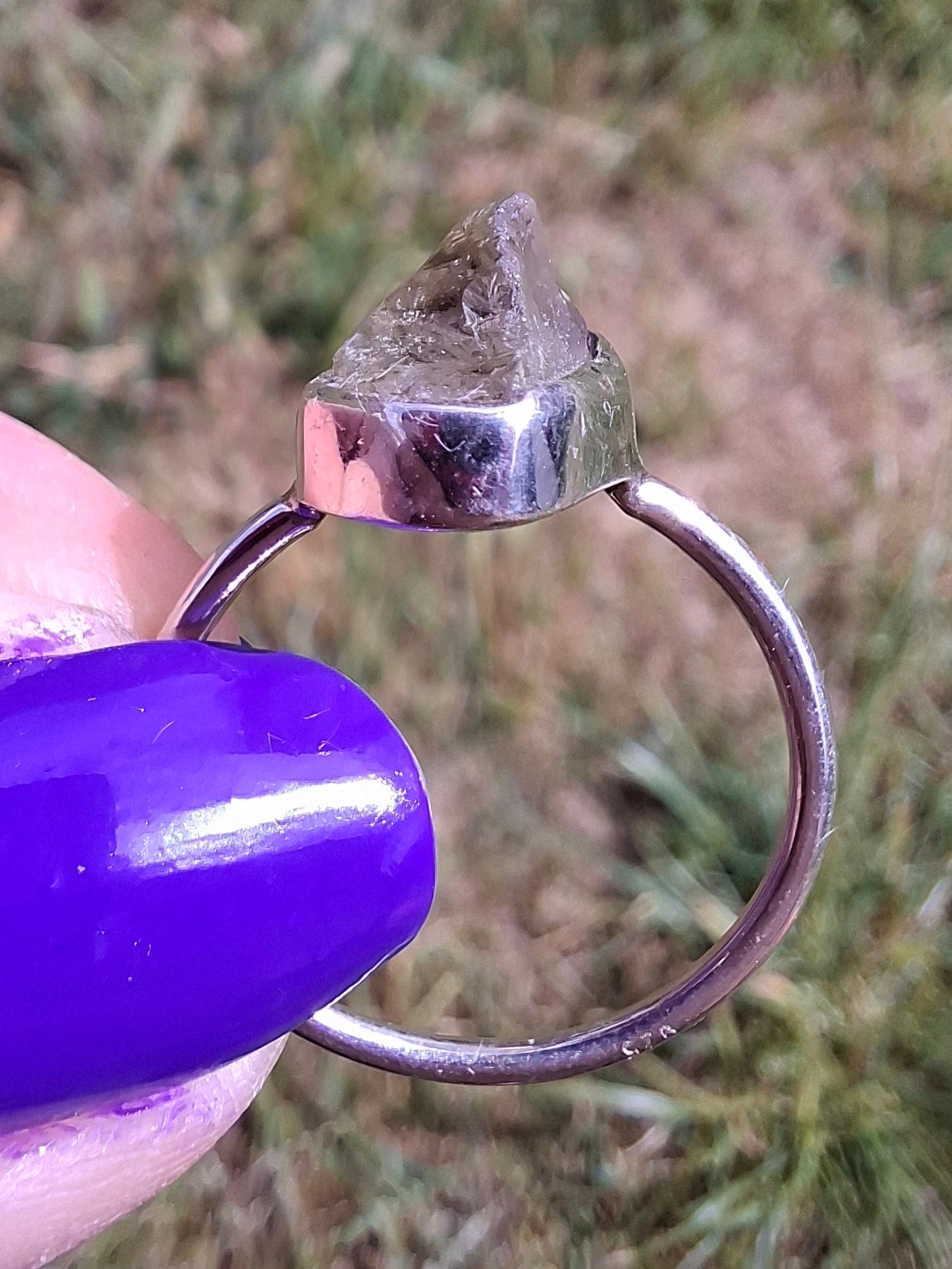Libyan Desert Glass Ring, size small P, 925 Silver, Tektite (Ref: LR25)
