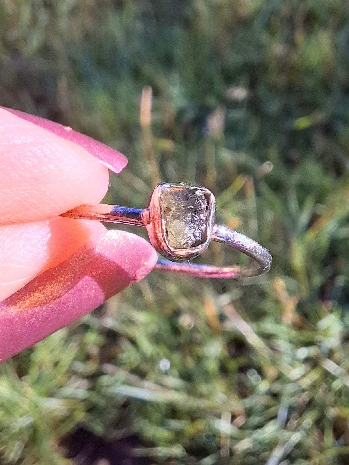 Moldavite Ring, size large O/small P, 925 Silver, Tektite (Ref: R41)