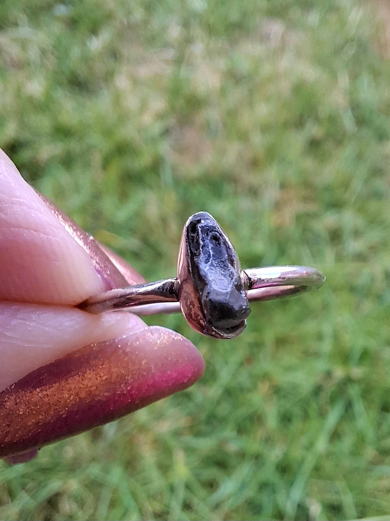 Moldavite Ring, size large M, 925 Silver, Tektite (Ref: R30)