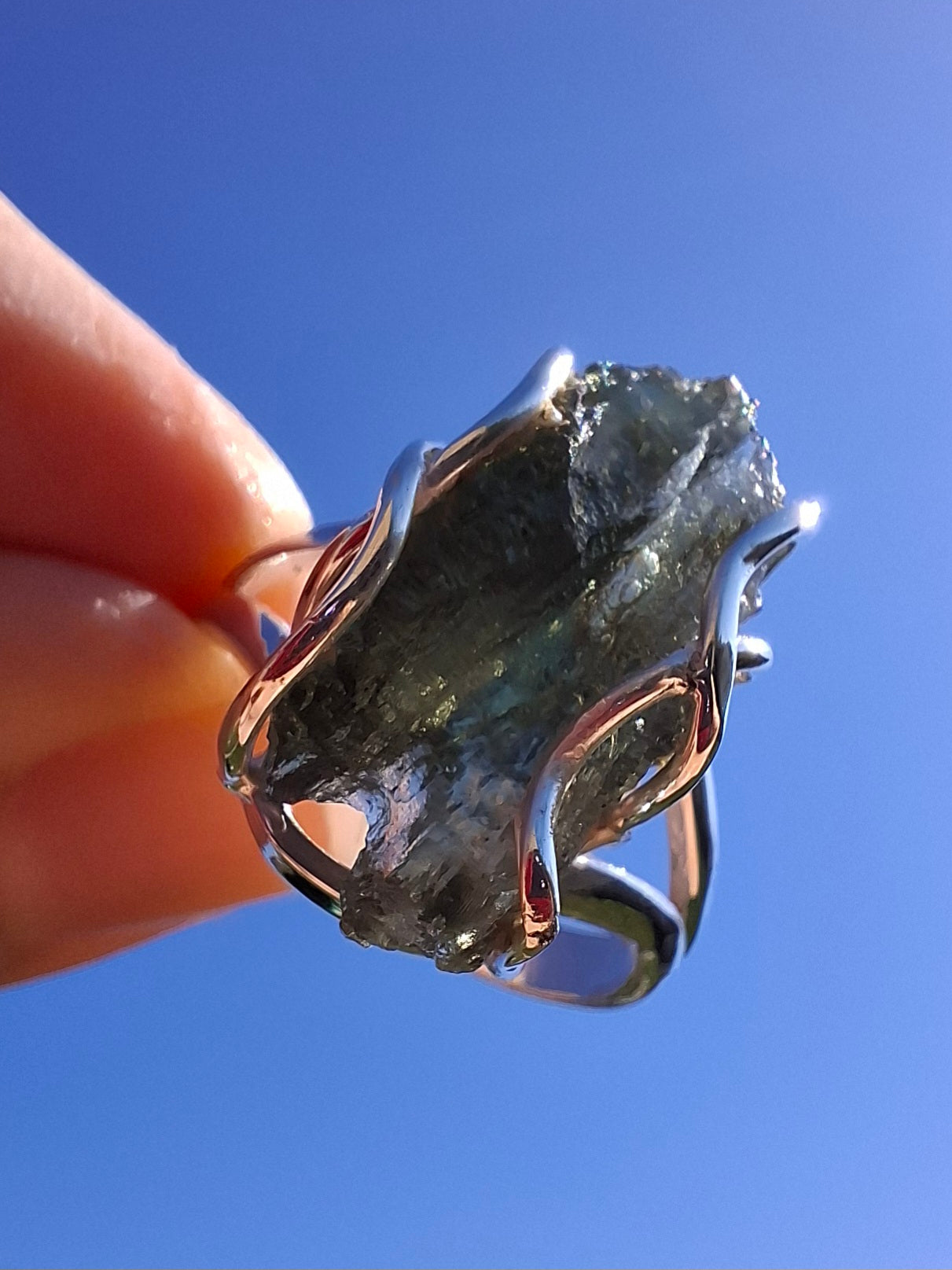 Moldavite Ring, size U, 925 Silver (Ref: R13)