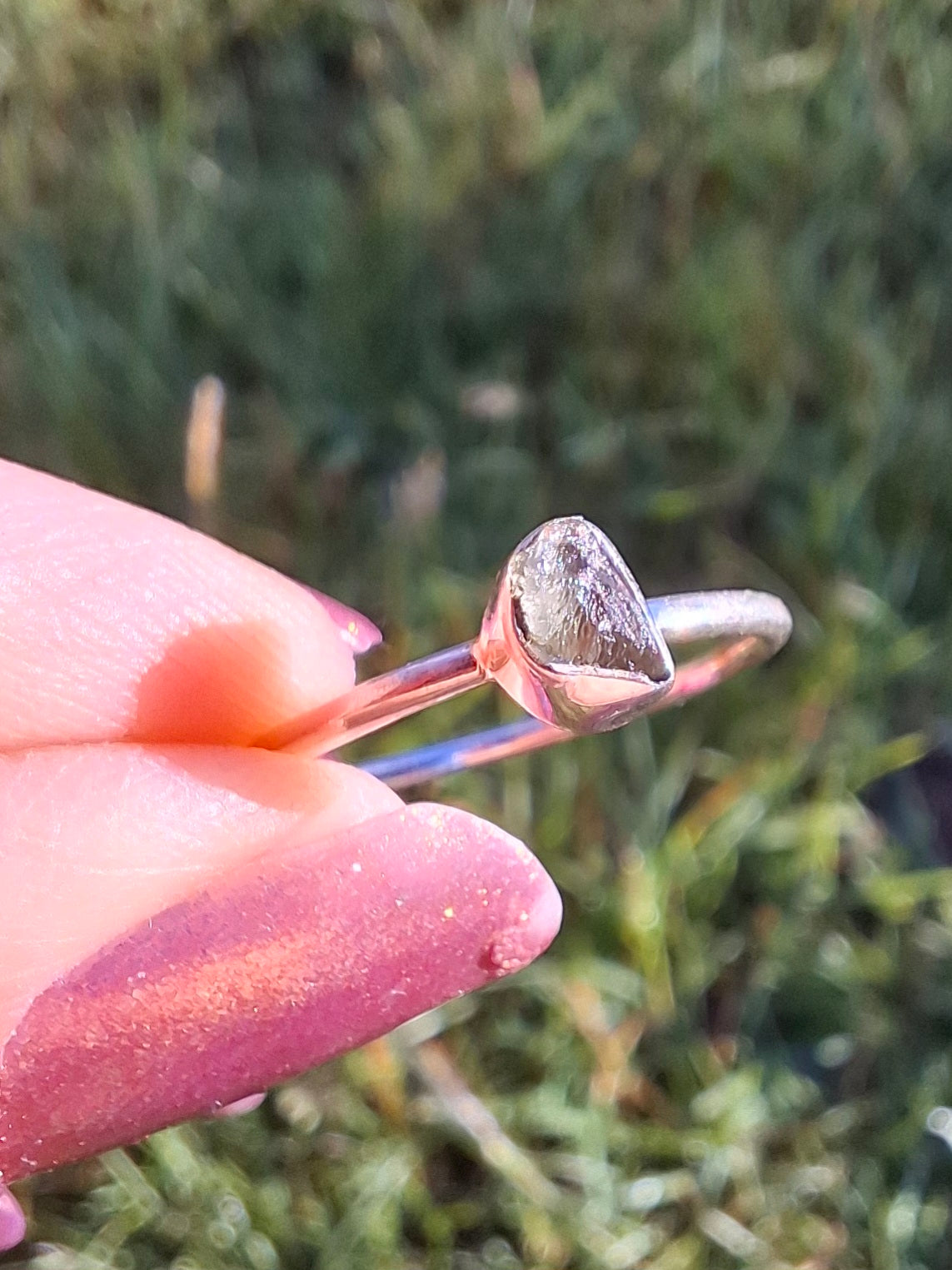 Moldavite Ring, size large M, 925 Silver, Tektite (Ref: R38)