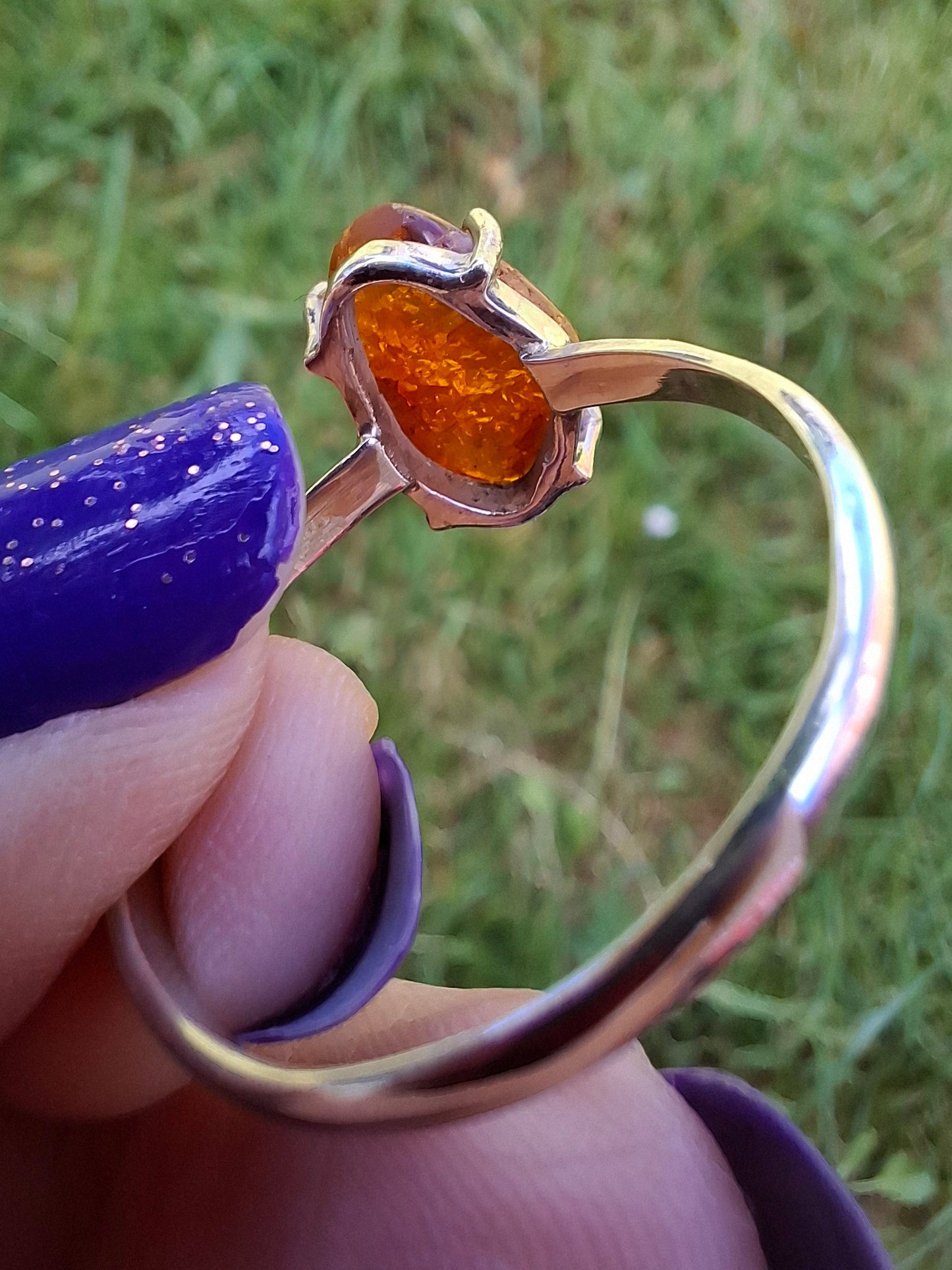 Baltic Amber Ring, size large X, 925 Silver, Fossil (Ref: AR32)