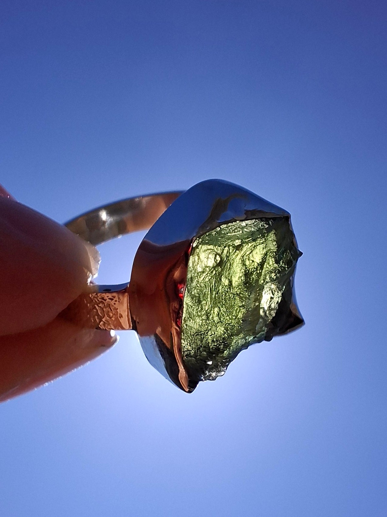Moldavite Ring, size K, 925 Silver, Tektite (Ref: R302)