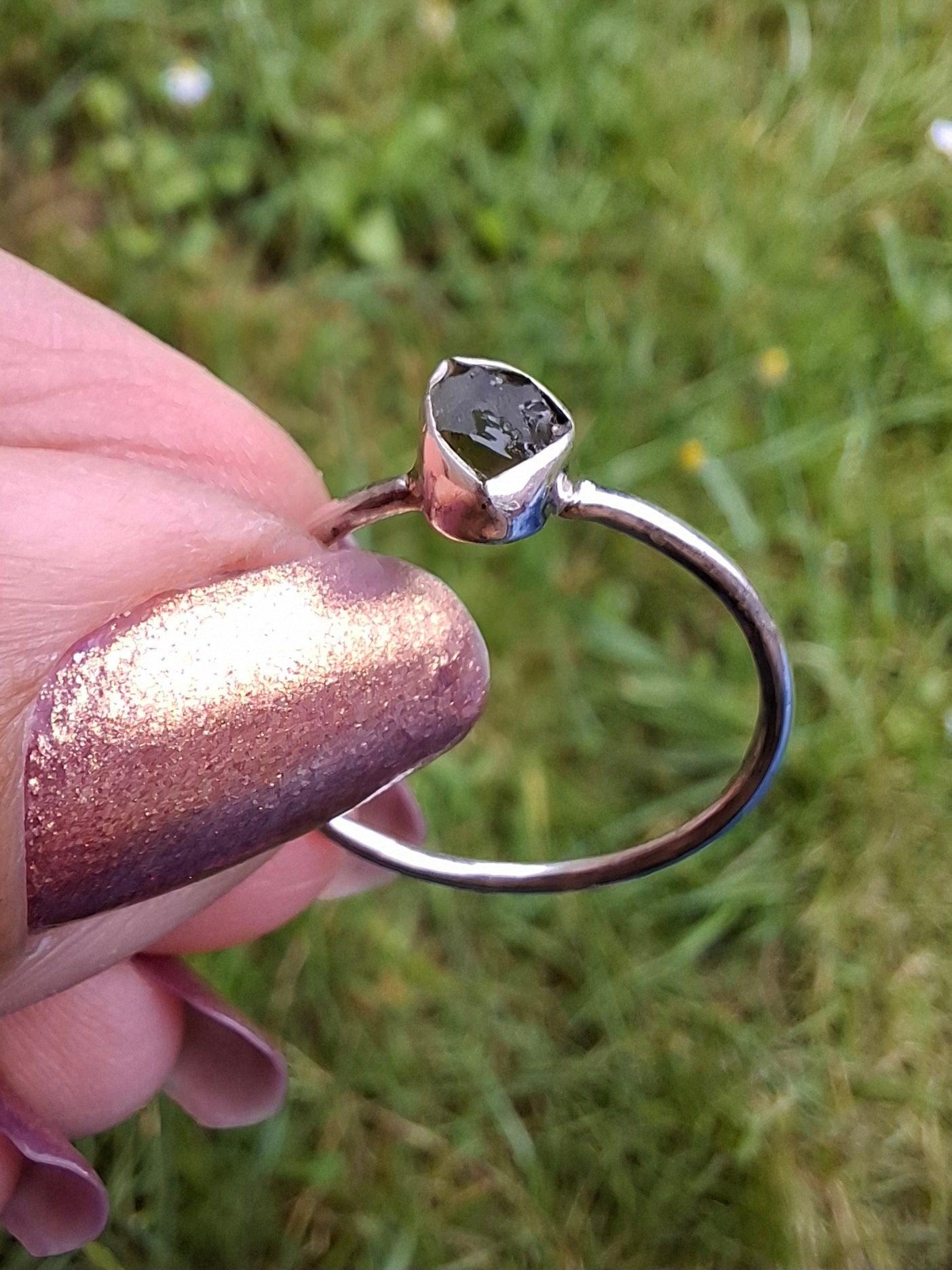 Moldavite Ring, size large T, 925 Silver, Tektite (Ref: R70)