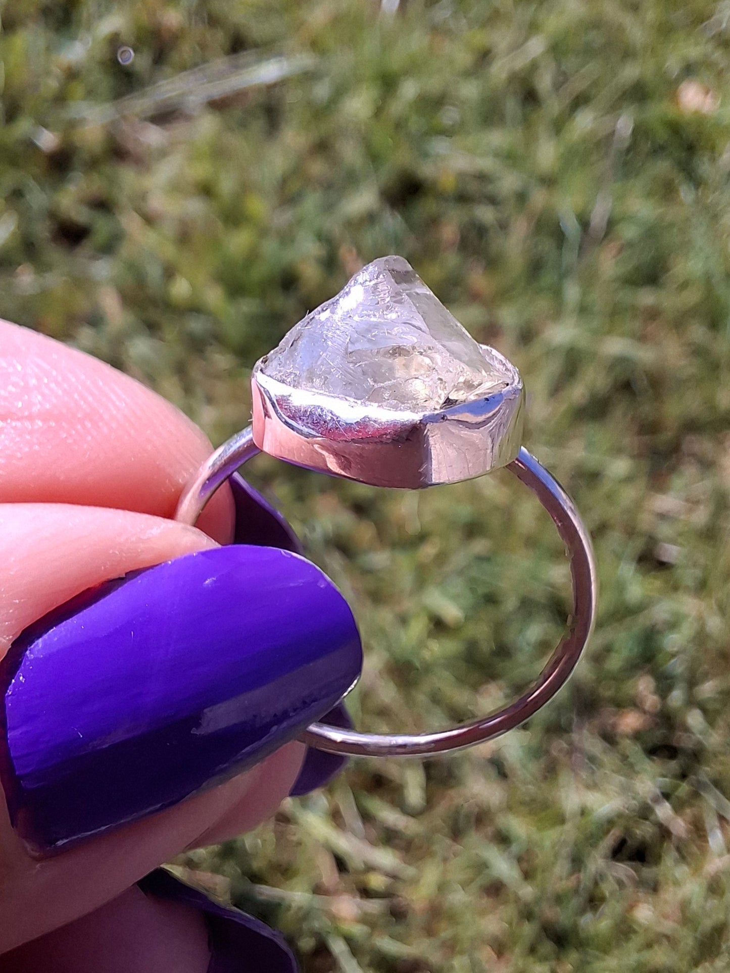 Libyan Desert Glass Ring, size large S, 925 Silver, Tektite (Ref: LR46)