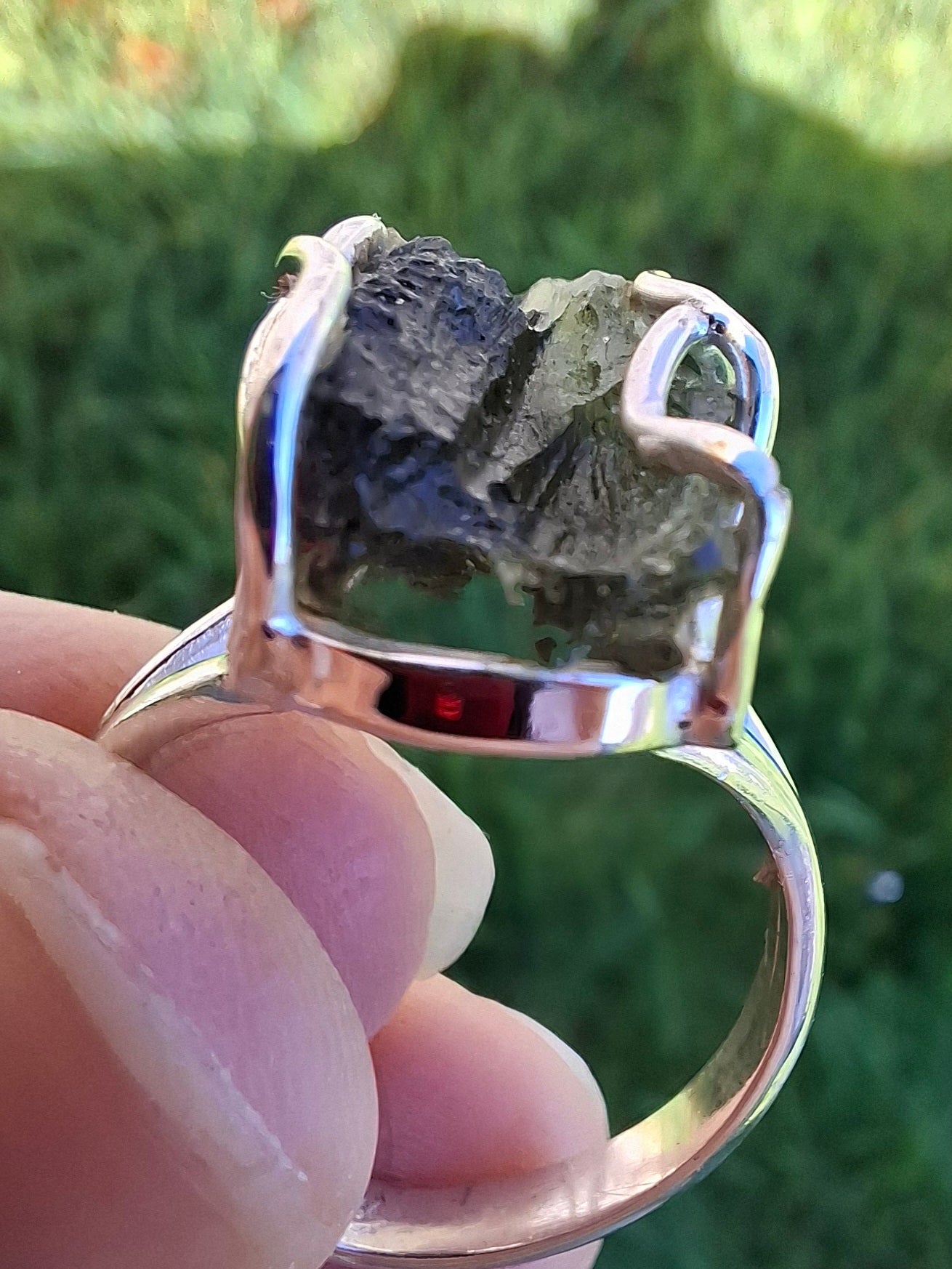 Moldavite Ring, size U, 925 Silver (Ref: R13)