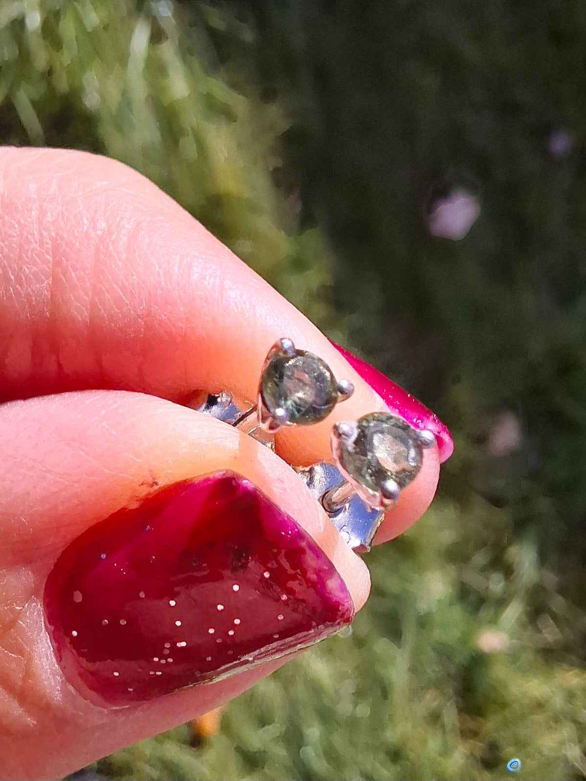 Moldavite (Faceted) 3mm Stud Earrings, 925 Silver (Ref: Pair59)