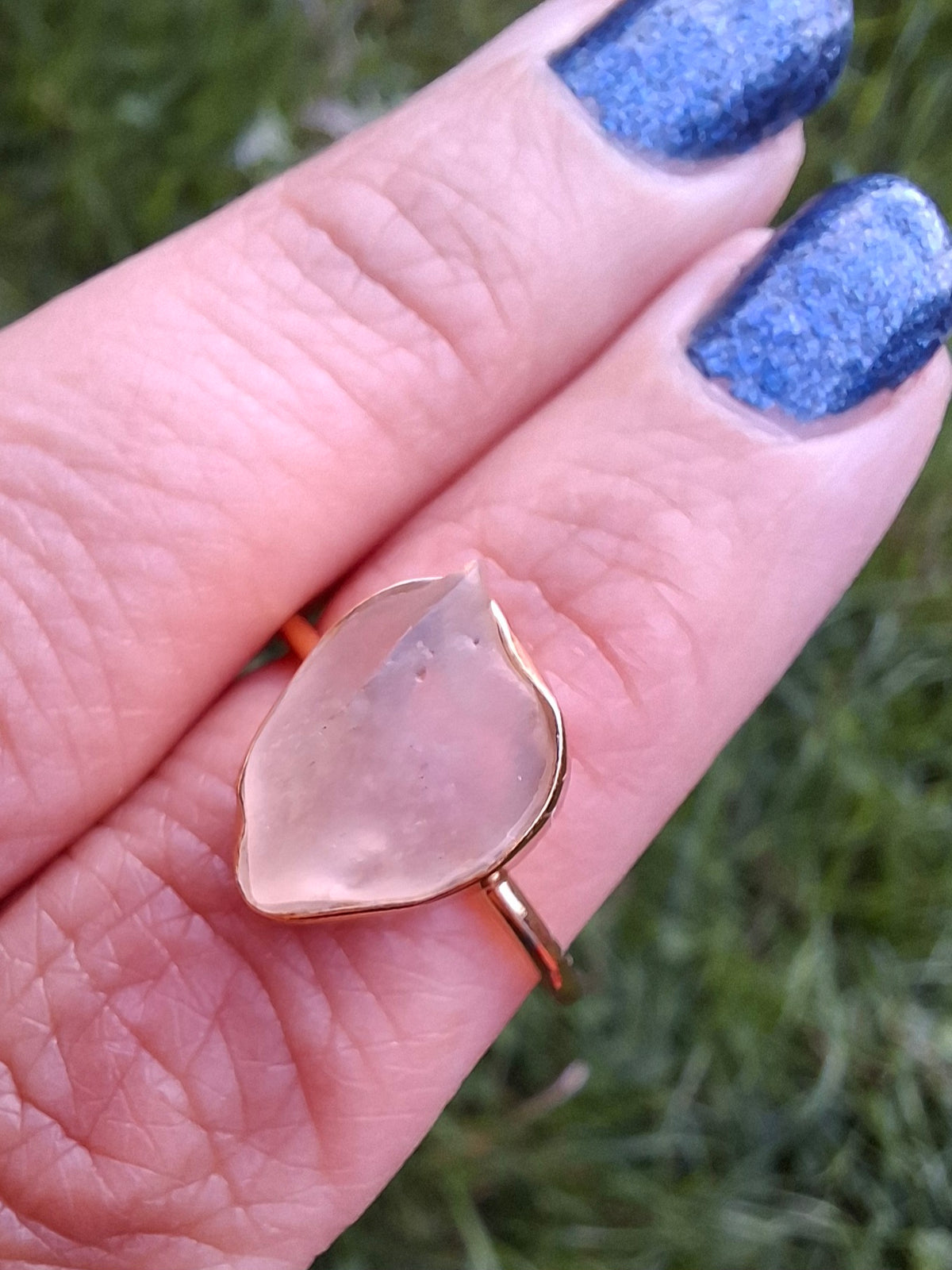 Libyan Desert Glass Ring, 14K GOLD Plated, size small O, Tektite (Ref: LR74)